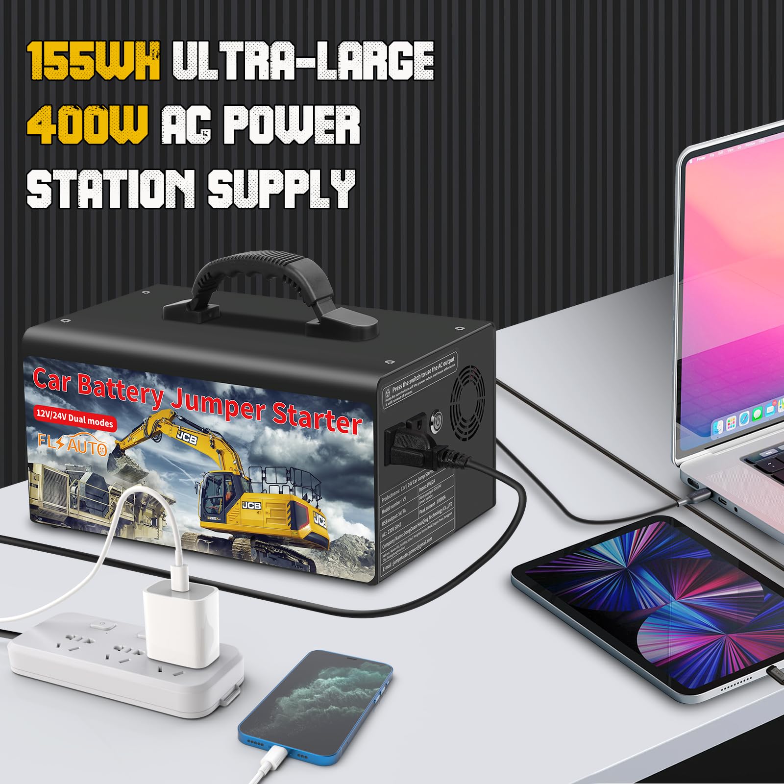 10000A Car Jump Starter with 400W Inverter,FlyAuto 155WH Battery Jumper