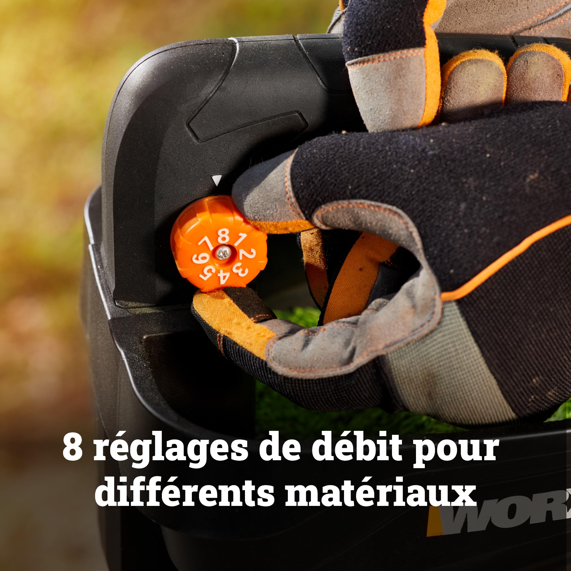 WORX Épandeur sans fil universel 20V WG869E.9, largeur d’épandage 5 m, réservoir 3,3 L, jusqu’à 550 m² par remplissage, débit réglable, pour engrais et sel de déneigement, sans batterie ni chargeur
