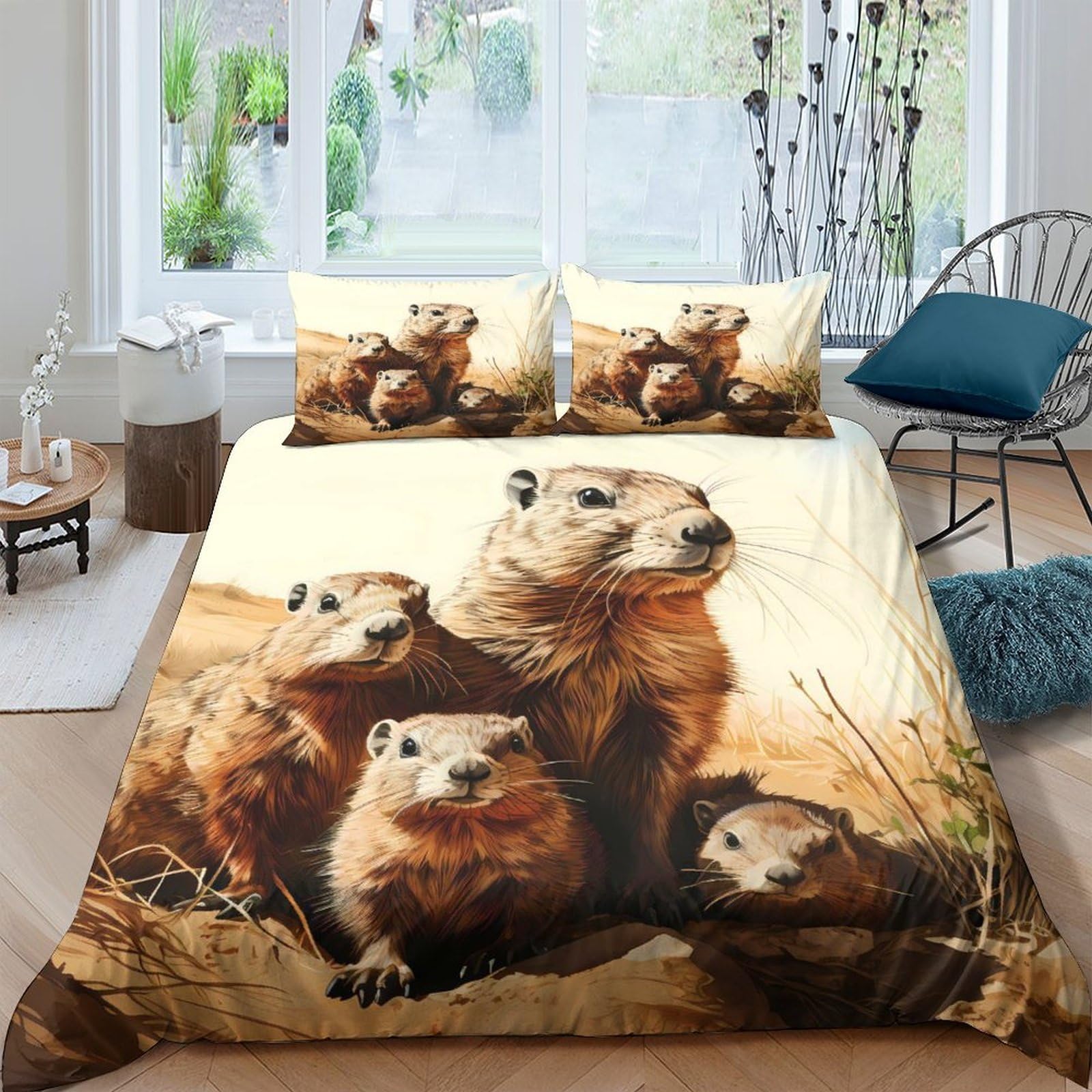 Ctjqhvkz Style-1 3D Printed Prairie Animal Fitted Sheet Microfiber Soft Breathable Wild Marmot Bed Cover For Bedroom Dorm Decor Single（135X200cm）