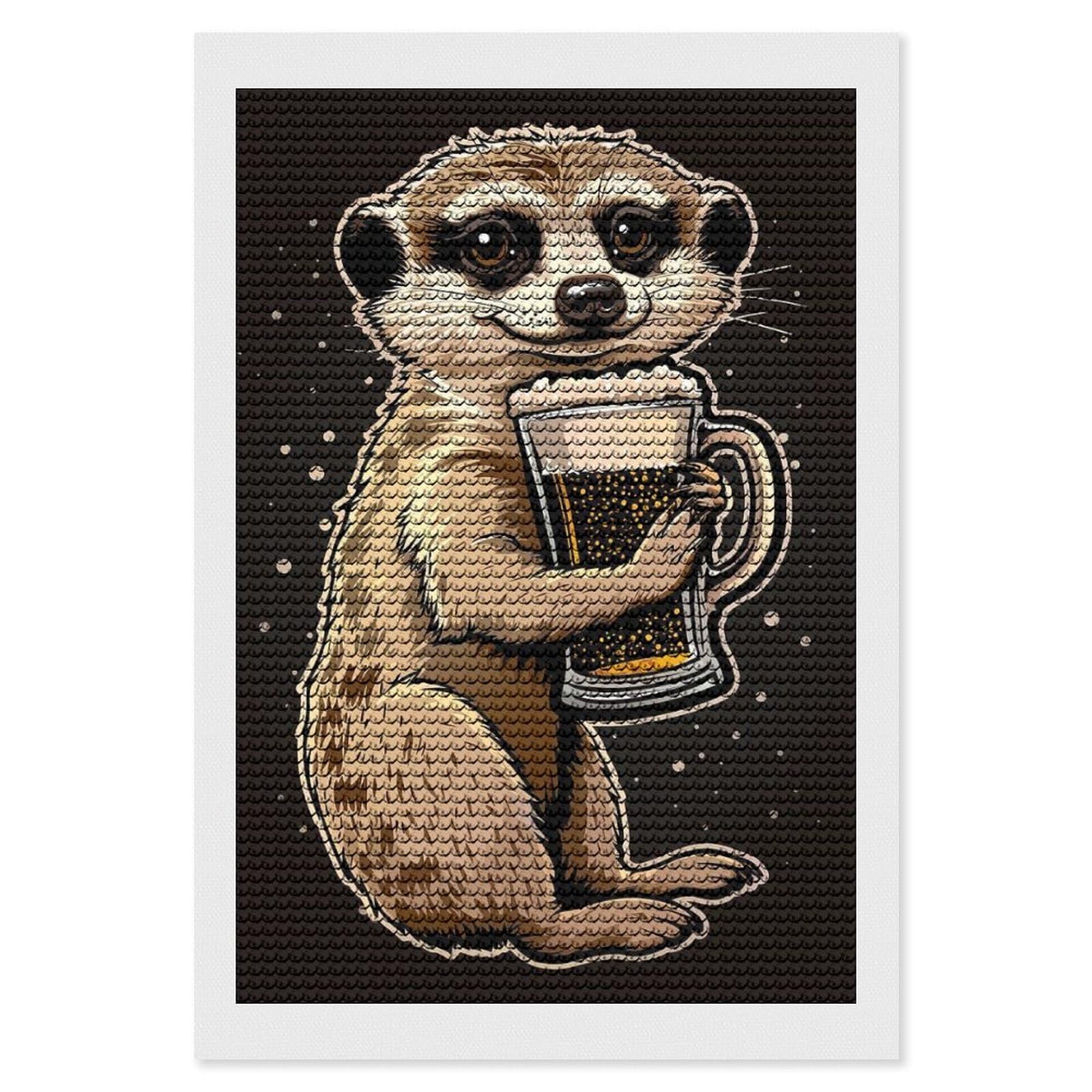 Junmoney Meerkat Beer Diamond Painting Kit 8"x12", Festive Craft Gift, Bedroom Decor, Full Kit Included, Creative Gift Idea