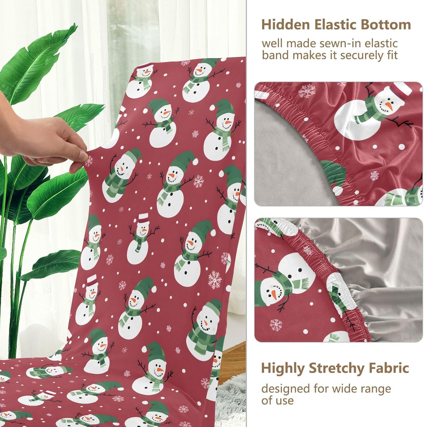 ALAZA Chair Covers for Dining Room, Snowmen Pattern Stretch Chair Cover Sets Chair Protector Removable Washable for Ktichen Restaurant Hotel