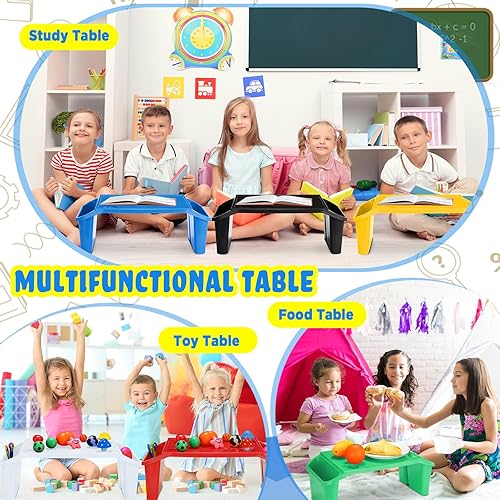 Miniatura 2 de 6 bandejas de escritorio para niños con almacenamiento de plástico para desayuno, bandejas para laptop con bolsillos laterales y ranura, mesa de