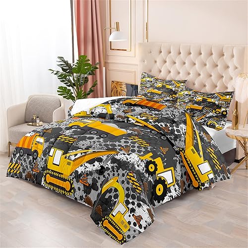 Miniatura 2 de Juego de edredón de construcción completo para dormitorio de niños y niños, todas las estaciones, 1 edredón con 2 fundas de almohada