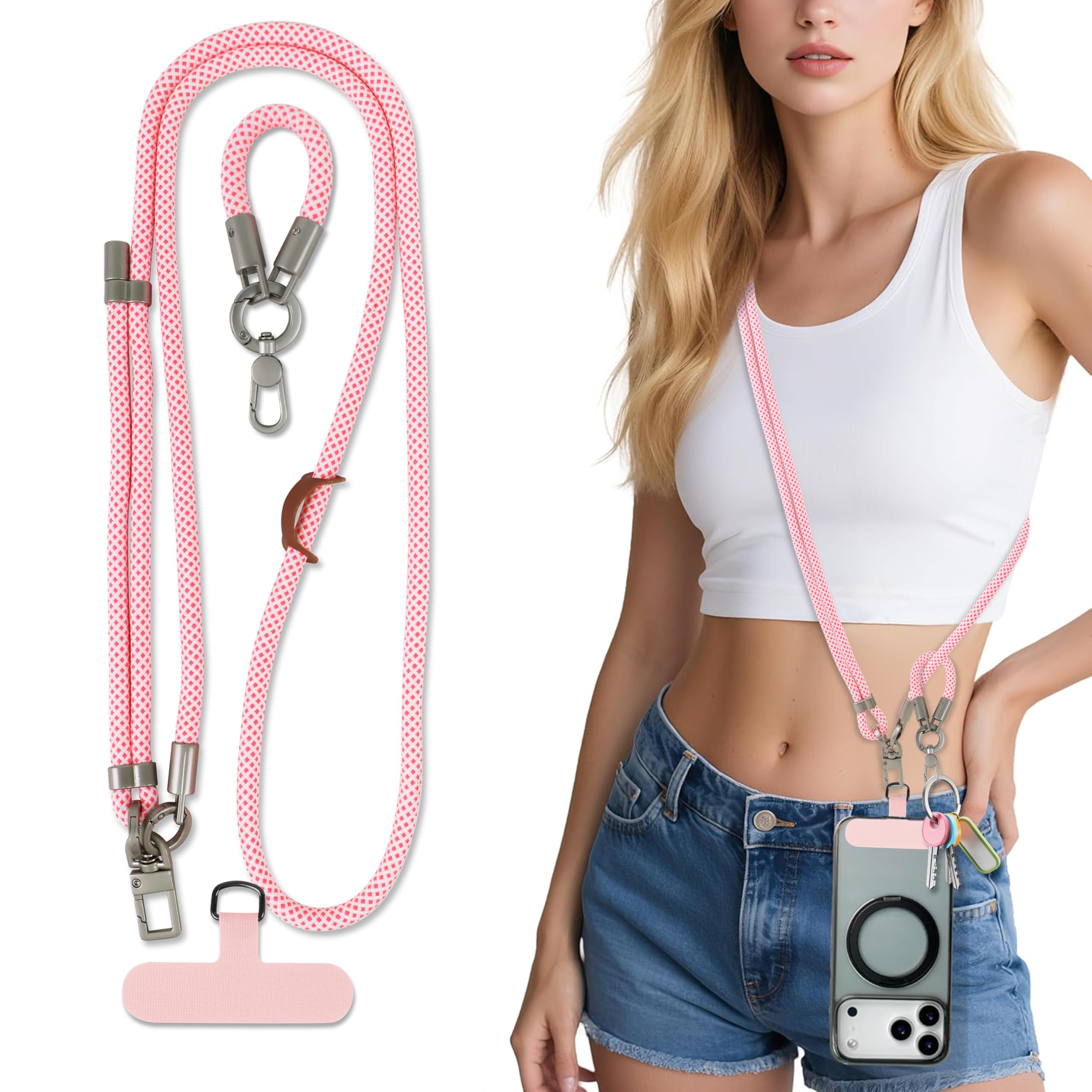 GINNGA Phone Lanyard Crossbody 1 Pack Adjustable Anti-Theft Phone Strap Crossbody and 1 Pack Phone Charm Lanyard