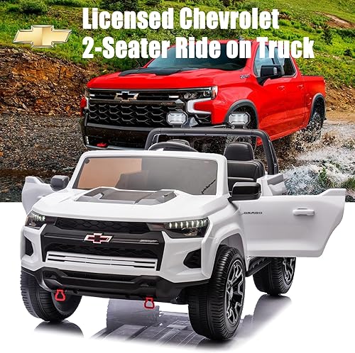Miniatura 4 de POSTACK Vehículo de juguete para niños de 24 V y 7 Ah con licencia oficial de Chevrolet de 2 asientos con control remoto, luces LED y reproducción