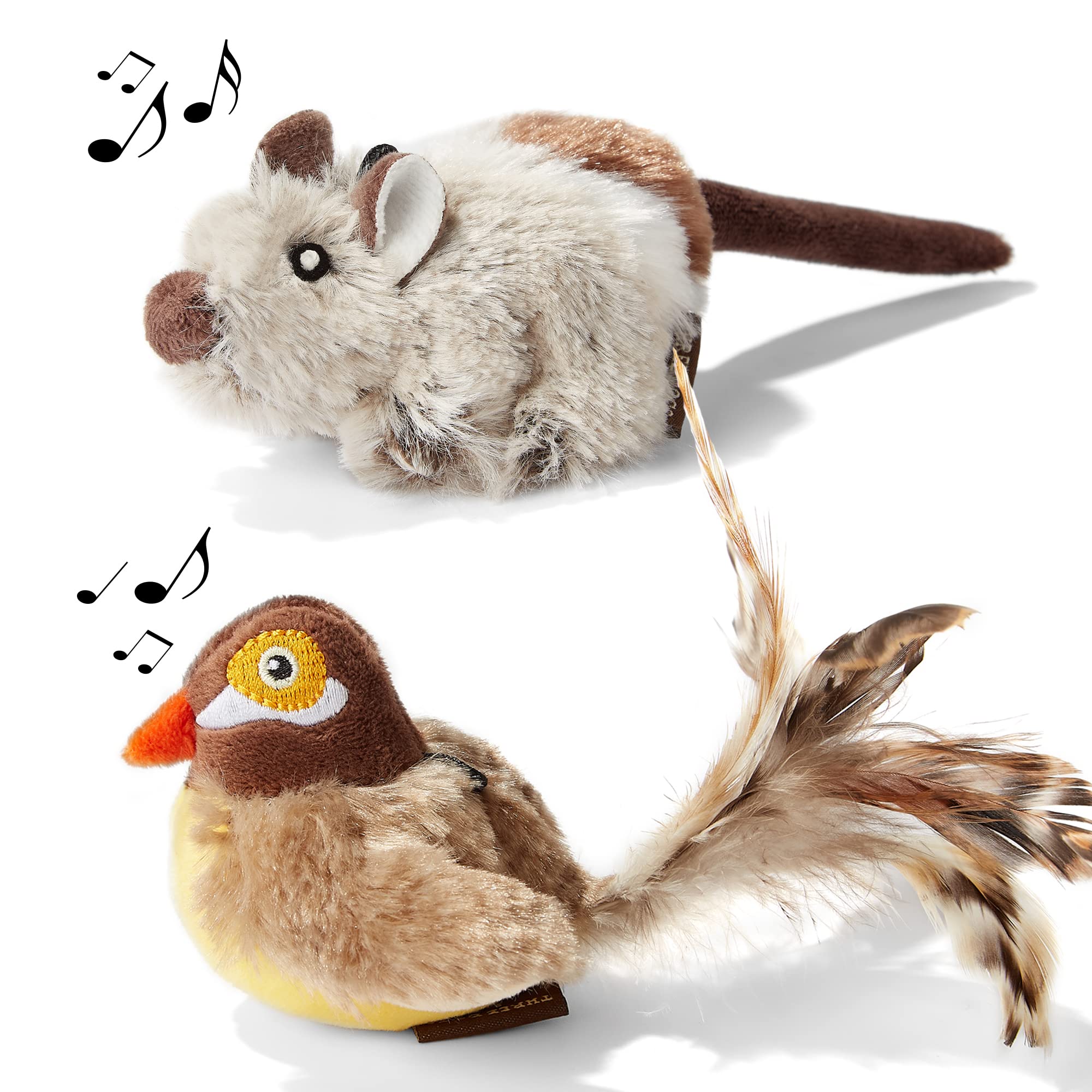 2er-Pack Katzenspielzeug, Interaktives Plüsch Katzenspielzeug Maus, Kätzchen Zwitschern Vogel, Lebensechte Tierische Geräusche, Kätzchen Spielzeug für Innen Katze Kätzchen Übung