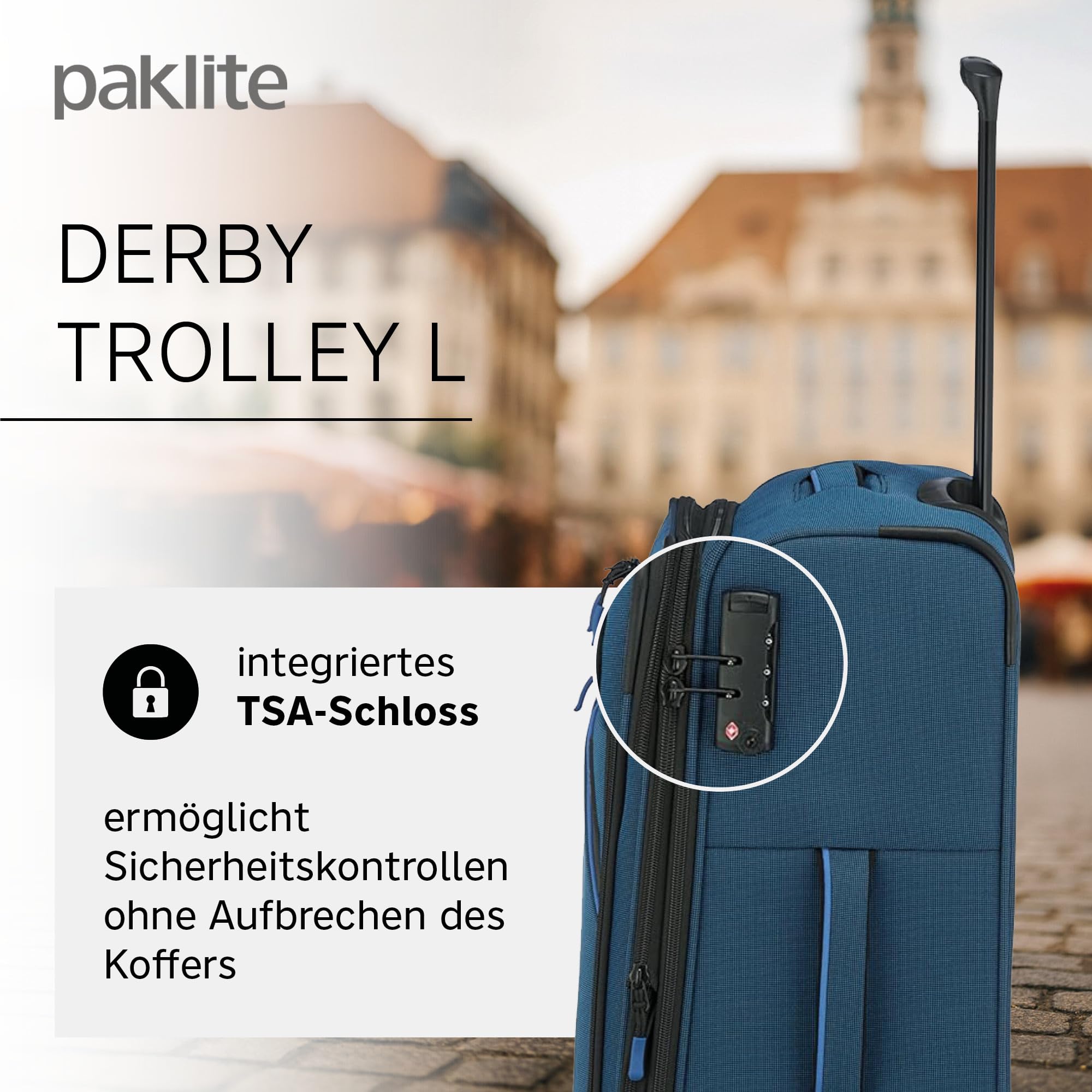 paklite Reisekoffer 4 Rollen, Weichschalen Rollkoffer groß, erweiterbar, Derby, Stilvoller Trolley mit Dehnfalte, TSA Schloss, 77 cm, 102-115 Liter