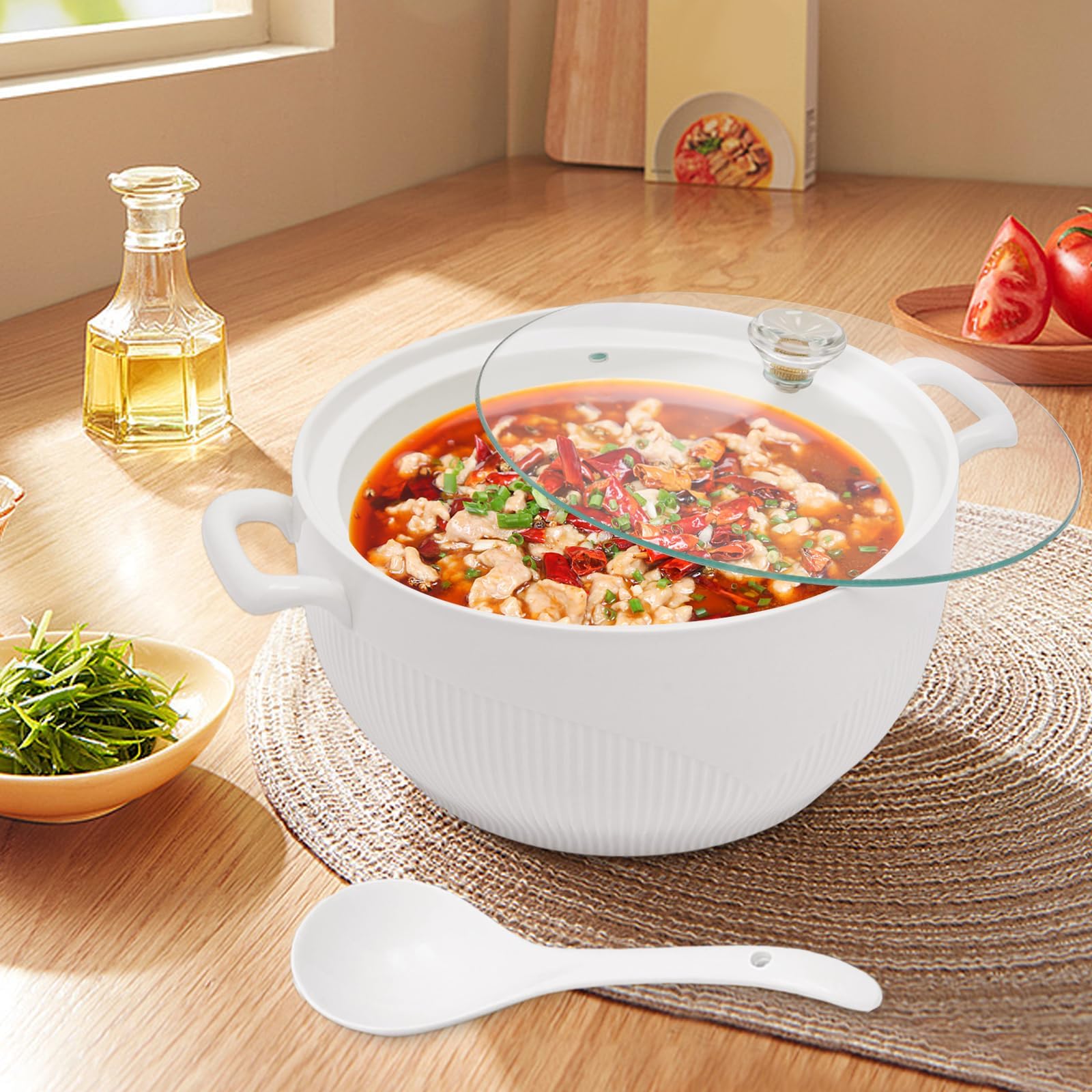 Suppenterrine aus Keramik, rund, aus weißem Porzellan, Auflaufform, Servierschüssel, dekoratives Geschirr für Suppe, Müsli, Eintopf, Chill, Miso-Suppe