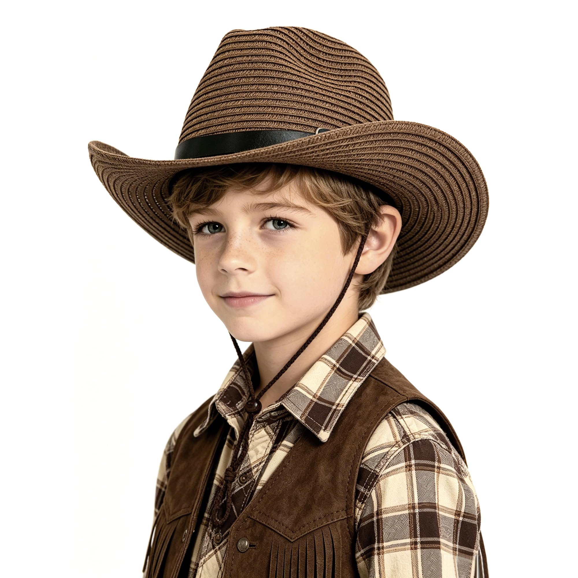 Chapeau de paille occidental pour enfant - Chapeau de soleil - Chapeau de plage - Chapeau de jazz - Protection solaire - Anti-ultraviolet - Chapeau d'extérieur de 3 à 8 ans