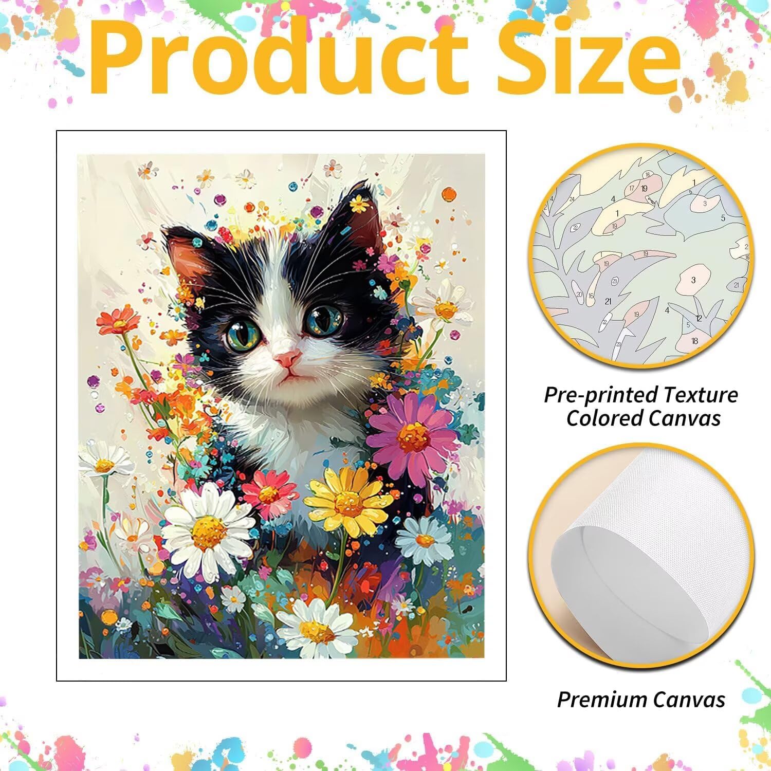 WEISHIWE Malen nach Zahlen Erwachsene Blumen mit Katze, 70x90cm x-417 | Handgemalt Ölgemälde Kit für Mädchen Jungen ab 7 8 9 Jahre, Rahmenlos, für die Wanddekoration zu Hause, DIY Acrylmalerei