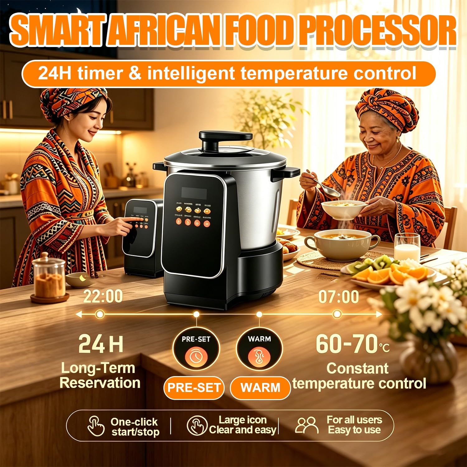 Procesador De Ñame Automático, Robot De Cocina Multifuncional | 900W, Capacidad 6L, 3 Velocidades Regulables, Fácil Limpieza, Para Fufu, Amala, Banku, Para 6-8 Personas