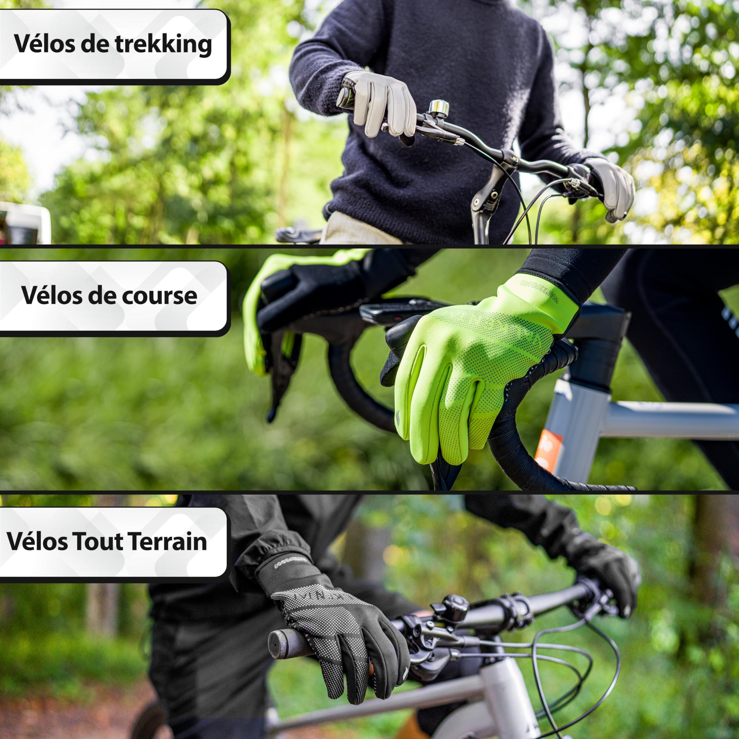 Valkental® Gants de vélo imperméables avec Isolation 3M | Rembourrés et antidérapants | Gants d'hiver et Gants de mi-Saison [Hommes & Femmes] avec Fonction Tactile GloRider V2