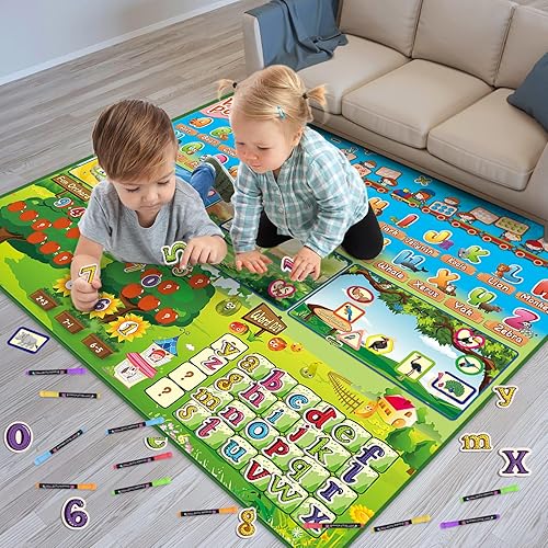 Miniatura 1 de fisca Alfombra de juegos para niños pequeños de 59 x 43 pulgadas, alfombra de juegos para niños pequeños, aprendizaje de números del alfabeto ABC,