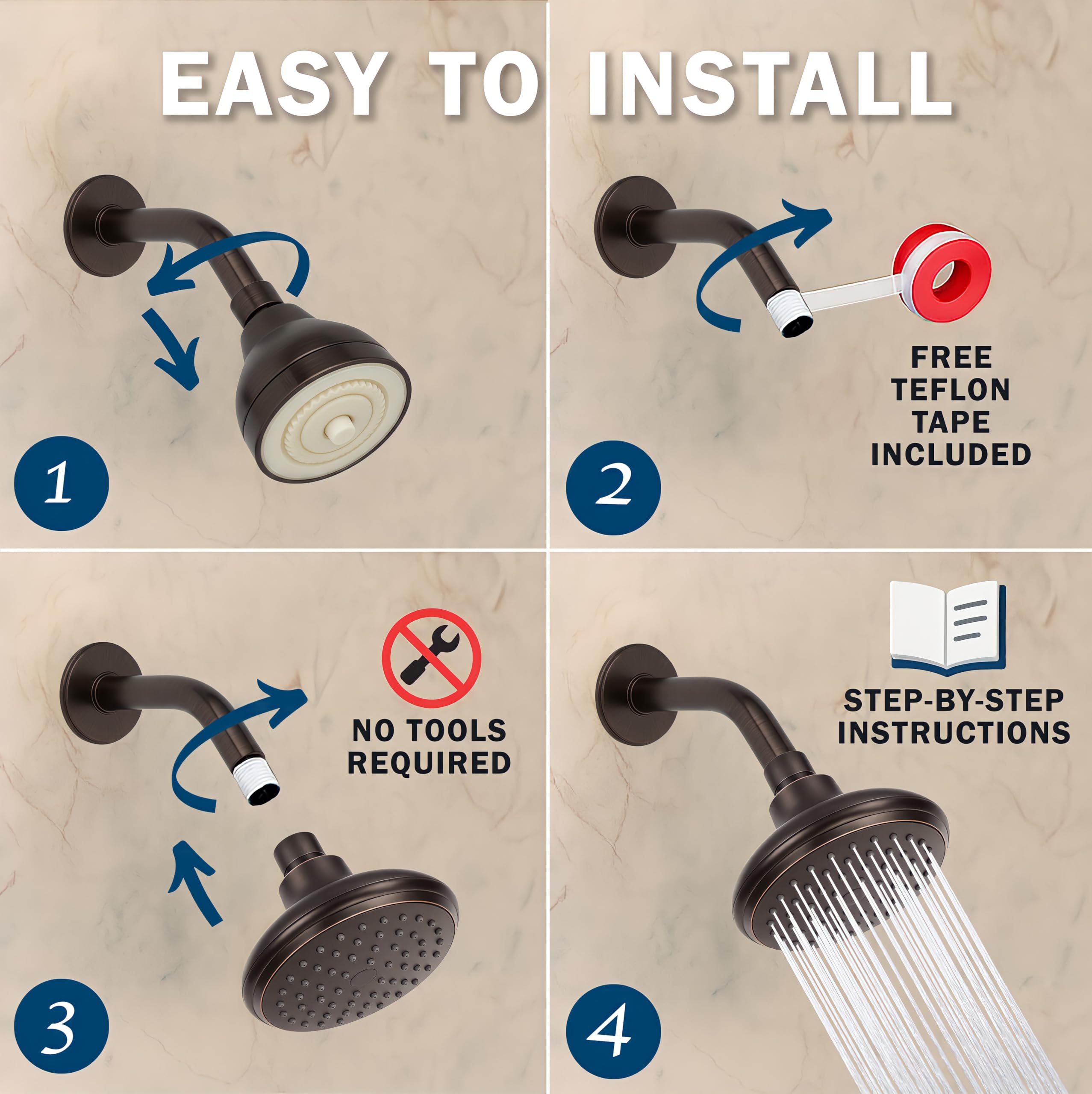 Aqua elegante cabeza de ducha de 4 pulgadas de alto flujo – Gran presión de agua en soporte de pared alcachofa de ducha