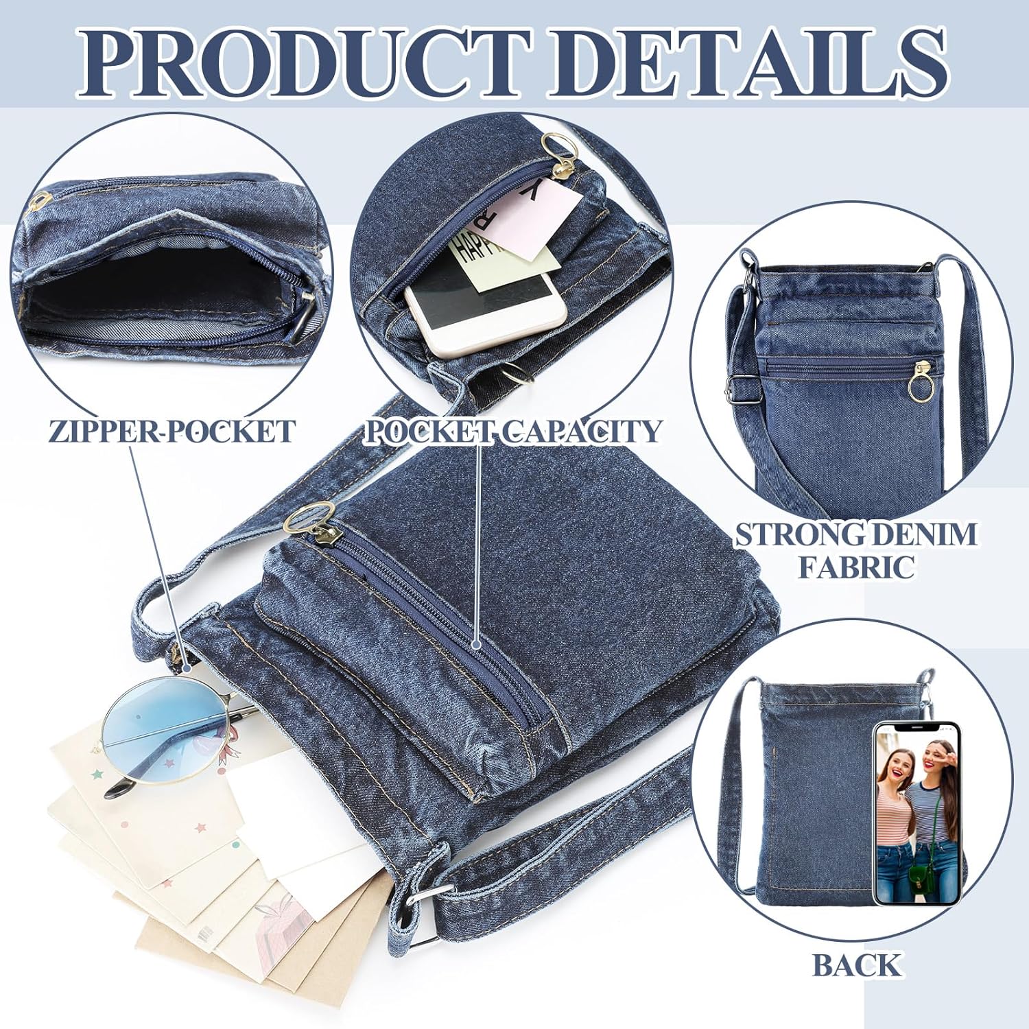 2 Pcs Small Denim Purses Crossbody Bags Jean Shoulder Handbag Adjustable Retro Denim Cell Phone Bags for Women - Image 5