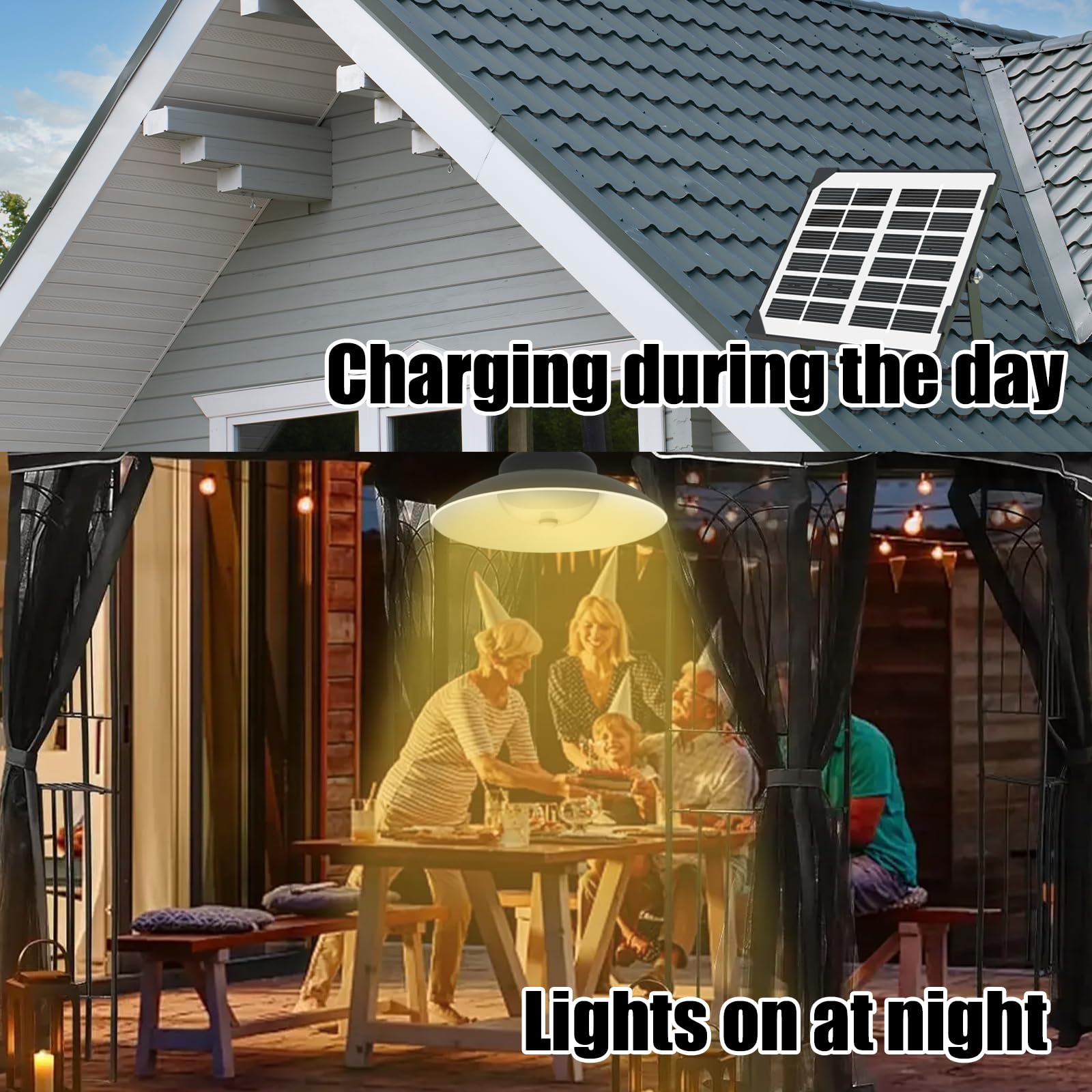Lámpara de techo solar con mando a distancia, lámpara colgante solar para exterior, lámpara colgante interior, 3 temperaturas de color, lámpara solar para exterior, IP65, resistente al agua, para