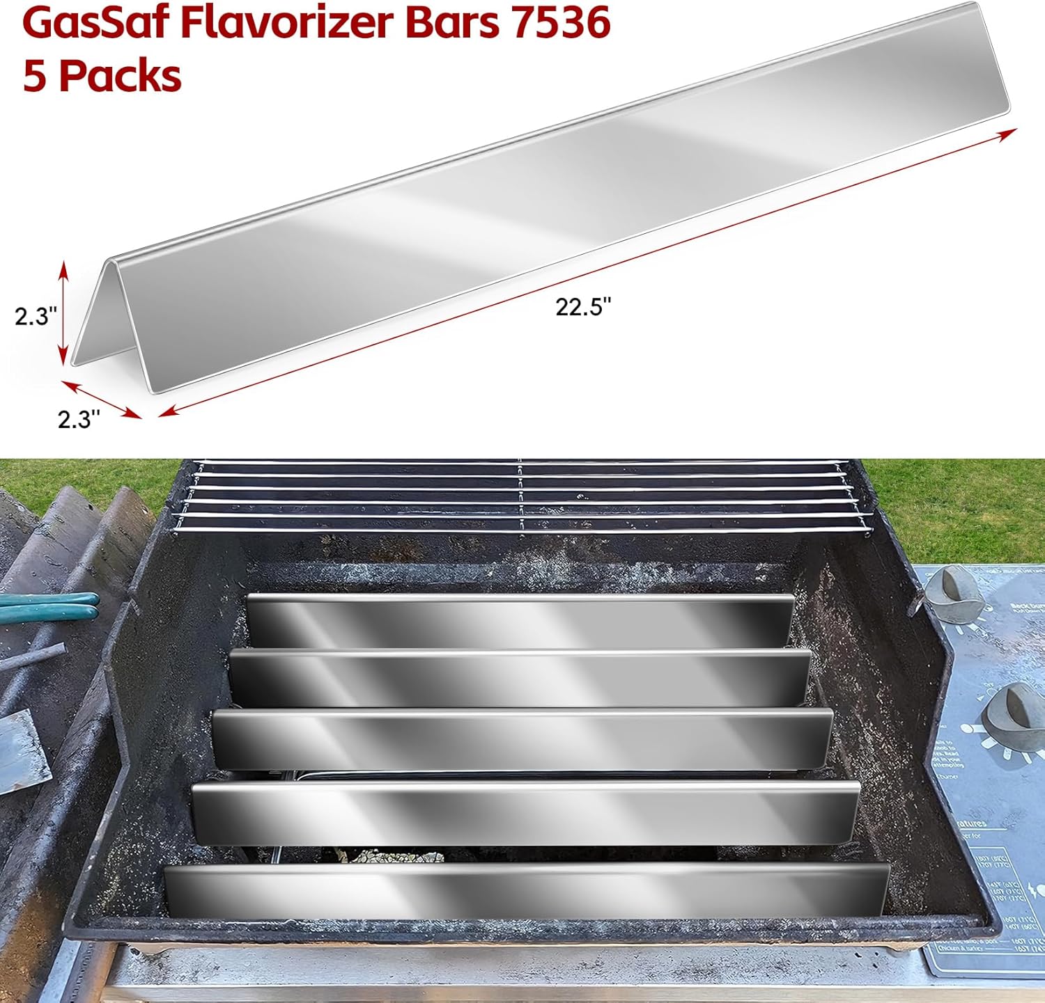 GasSaf 22.5 inch Flavorizer Bars for Weber 7536, Grill Parts for Spirit 300 E310 E320 S310 S320, Spirit 700, Weber 900, Genesis Silver B C, Genesis Gold B C, Grill Flavor Bars for 7537 65903 (5-Pack)