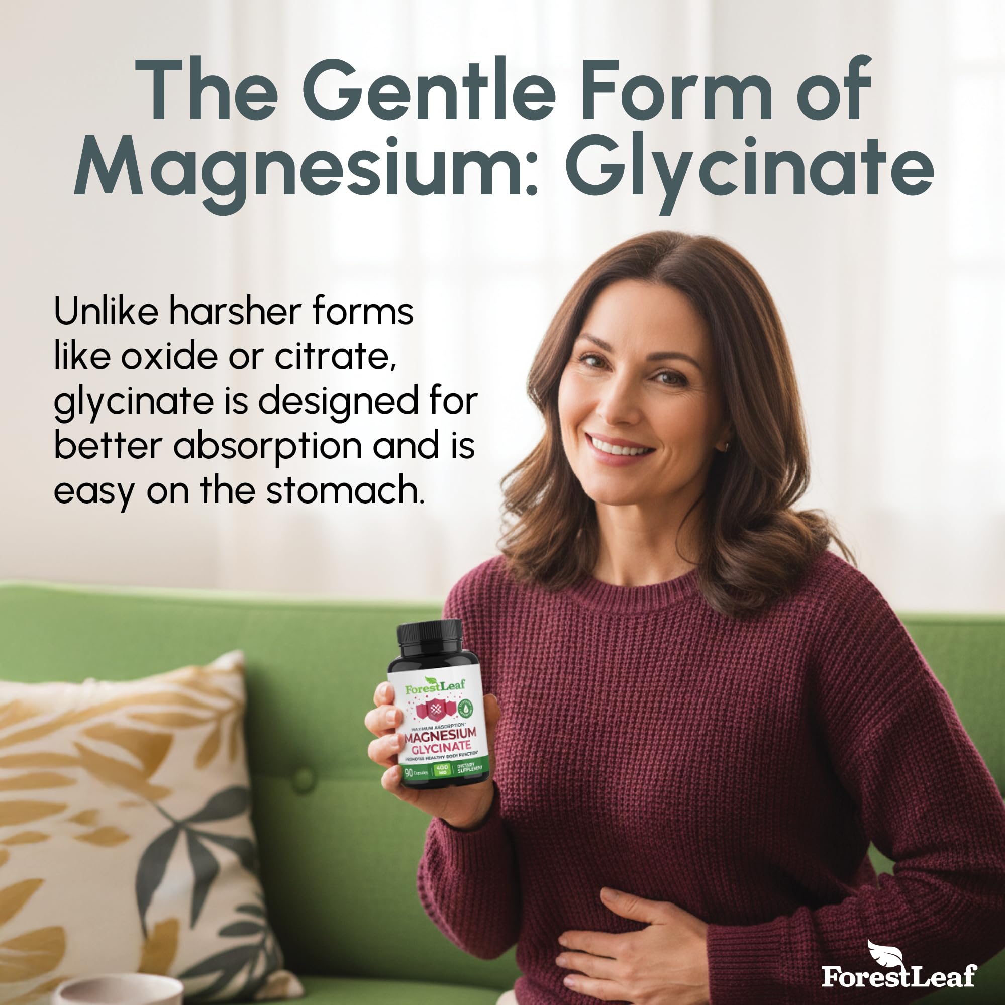 Pure Magnesium Glycinate 400mg Serving - High Absorption Magnesium Glycinate - Mag Bisglycinate for Stress, Bones, Muscles, Nerves, Relaxation & Heart Healt - 90 Capsules