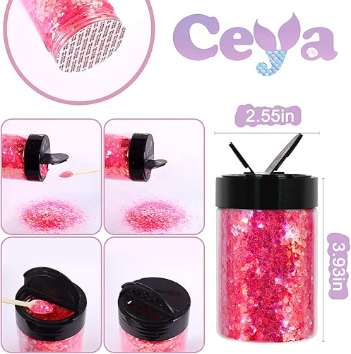Miniatura 5 de Ceya Brillantina gruesa iridiscente de alto brillo, 4.9 onzas4.94 oz de purpurina rosa para manualidades, mezcla de copos finos, lentejuelas de uñas