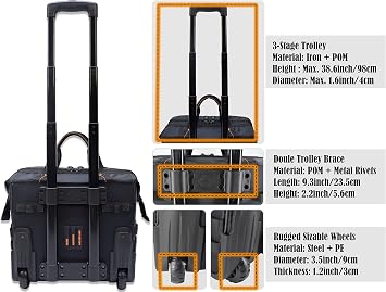 46Pockets 26 Rolling Tool Tote: Large, Organized, Wheeled Electrician & HVAC Bag