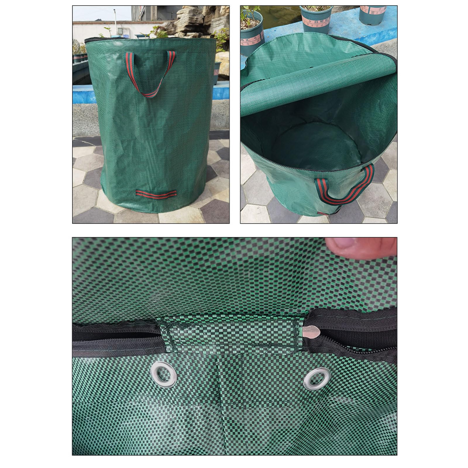 3pcs Bolsa de recogida de hojas caídas ,Bolsas de residuos de jardín de alta resistencia 500L,Bolsa Residuos con Asas ,Plegables ,resistentes a desgarros ,Con funda de cremallera,para hojas escombros
