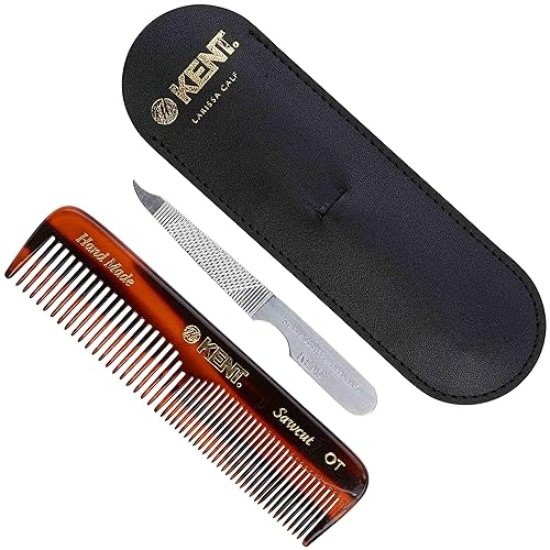 Kent Set de regalo NU19 con peine OT de dientes finosdientes anchos para cabello, bigote y barba para hombres, mujeres y niños. Juego de viaje con