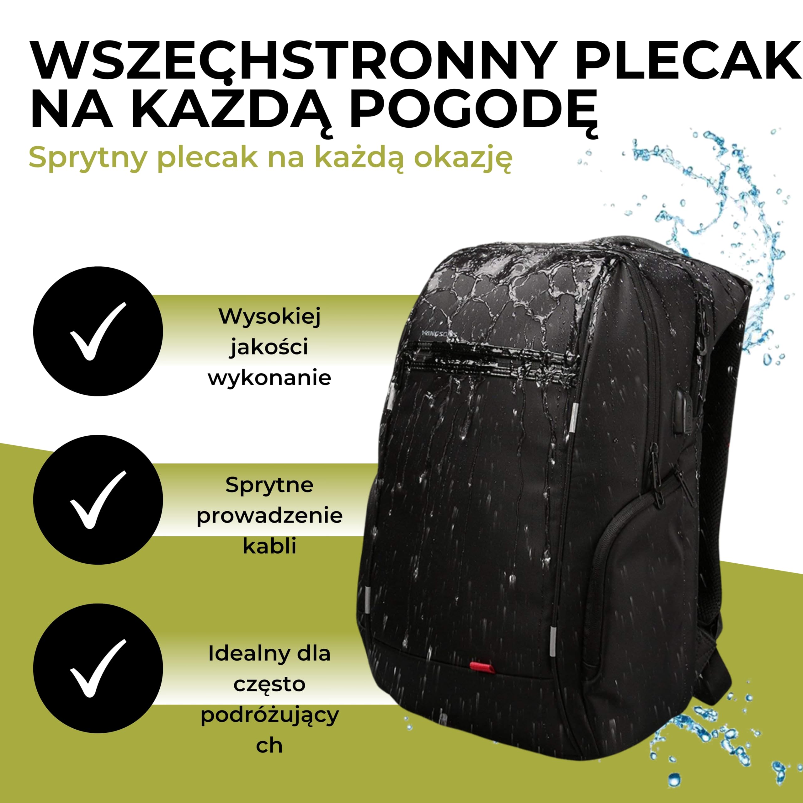 Odpierający deszcz plecak na laptopa 15.6 cala, solidny plecak biznesowy! | Ten czarny plecak biznesowy męski (ok. 30L) odpycha lekki deszcz. Ma złącze USB do ładowania i ułatwia poruszanie po mieście.