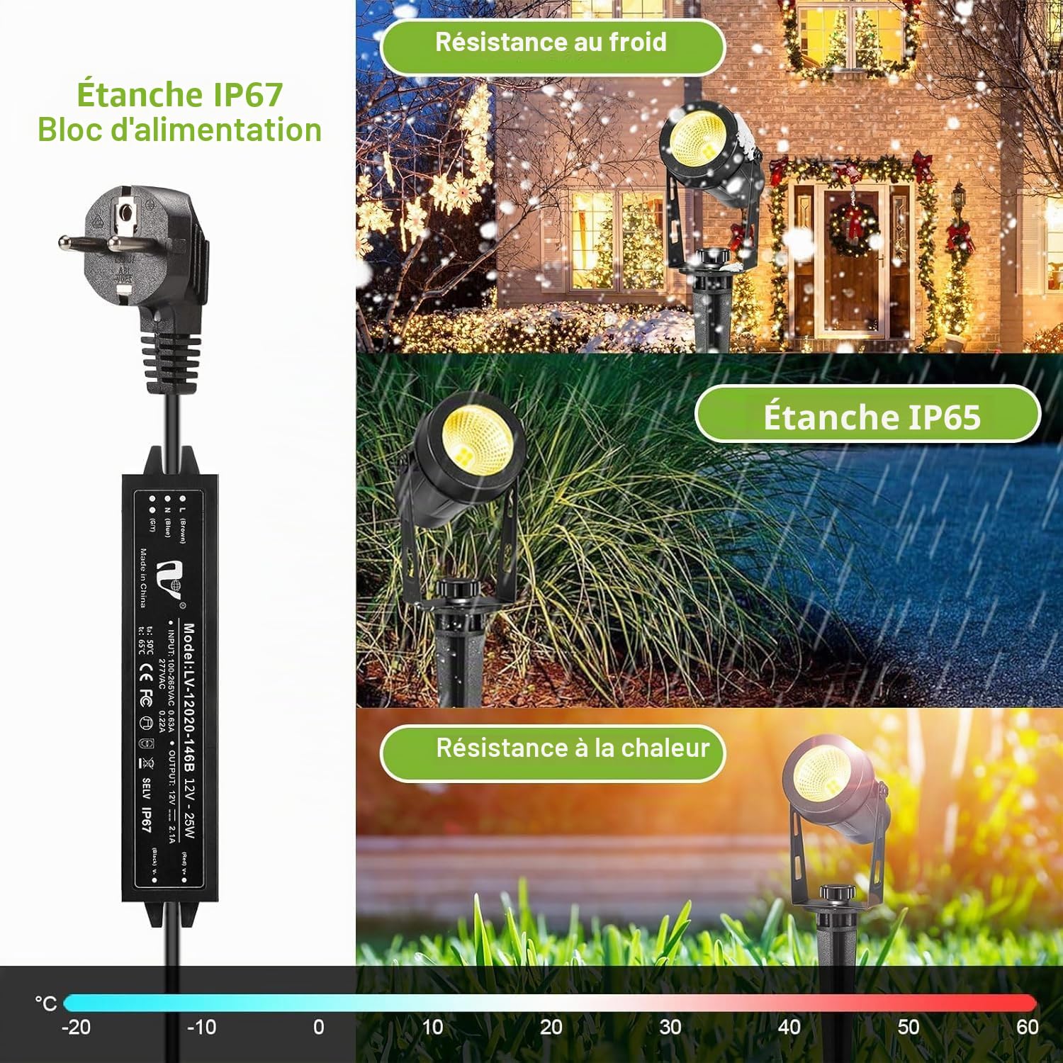 B-right 8 * 3W Spot extérieur LED, Spot de jardin,Éclairage de Jardin, 27m Lampe lumière de Jardin avec câble avec Piquet de Terre, Spot Lumière Exterieur pour Balcon Terrasse