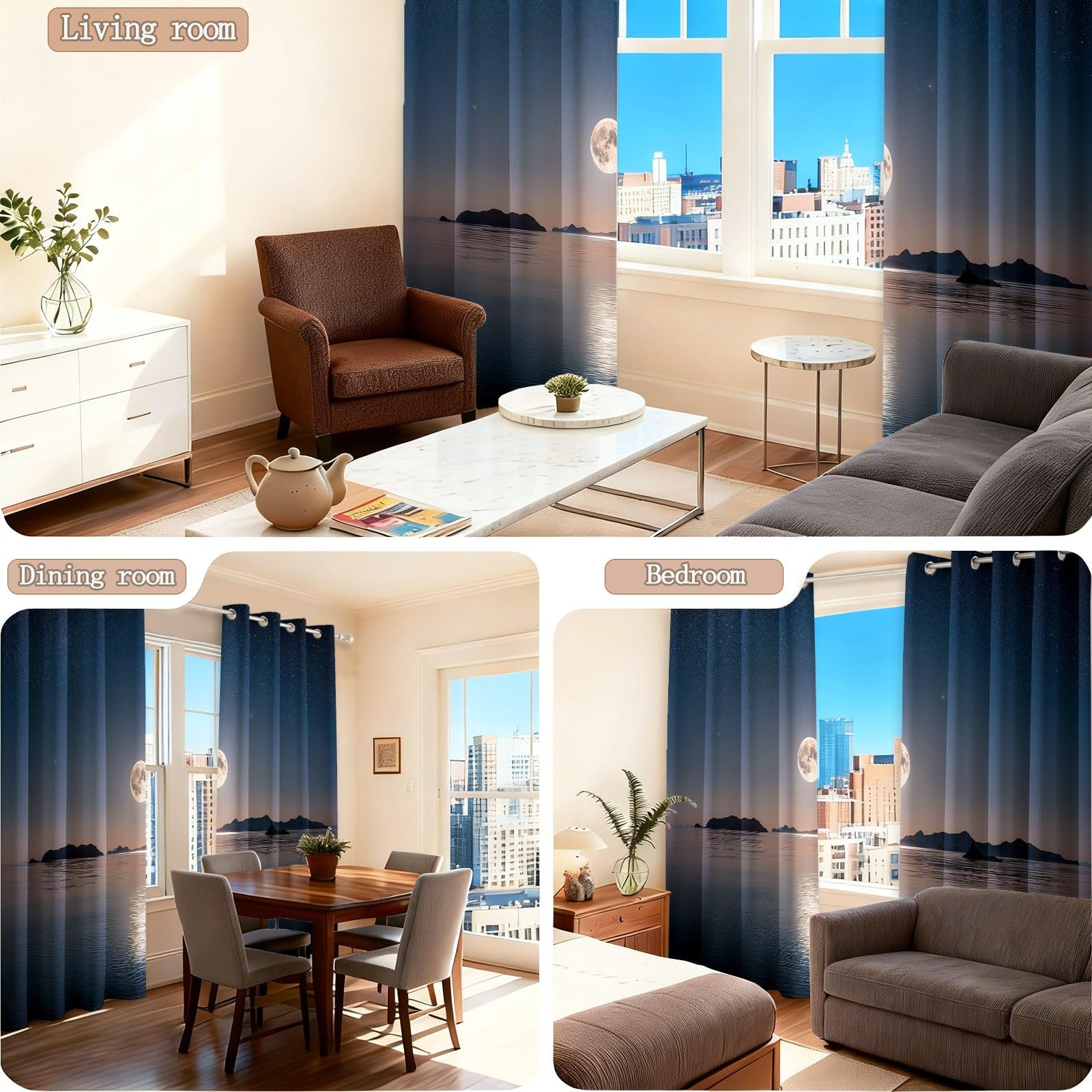 Verdunklungsvorhänge H215 x B110 cm 2er Set, Fotografie ‌Meer‌ Inseln Nachthimmel Vorhang Blickdicht mit Ösen, Vorhänge Wohnzimmer Thermovorhänge Sichtschutz Gardinen für Schlafzimmer, Bunt
