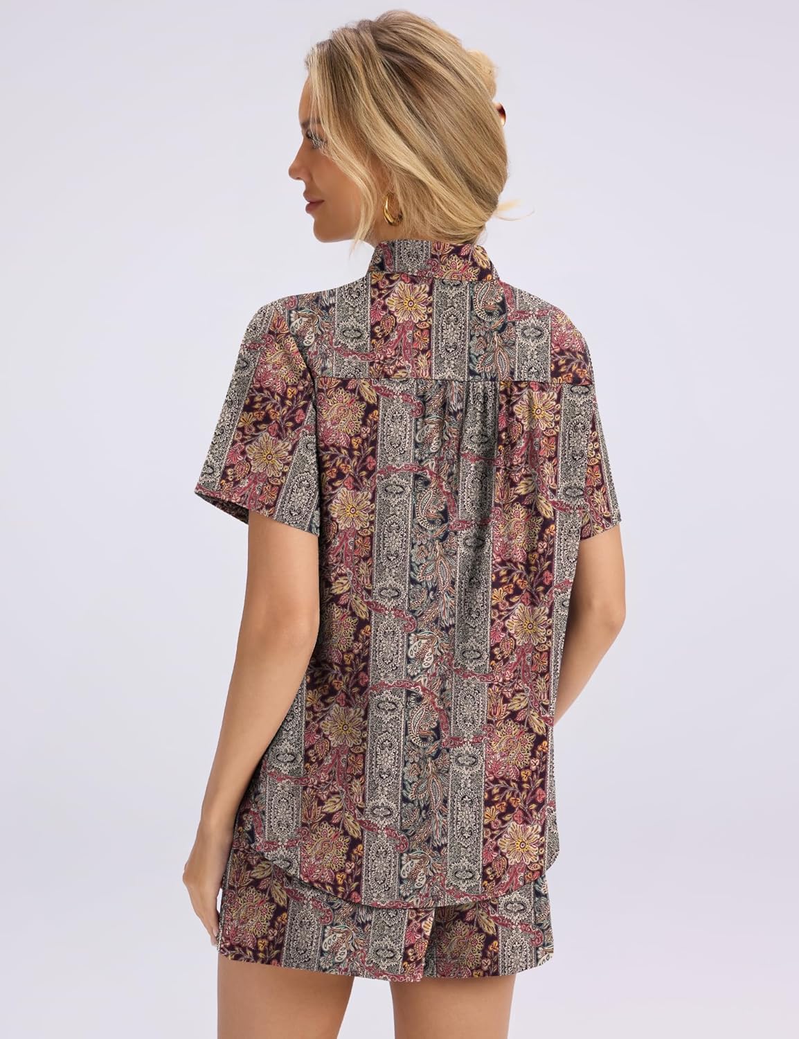 Rapbin Women's 2 Piece Summer Outfits Button Down Short Sleeve Shirt Set, Suitable for Office, Travel & Shopping Black - Image 5