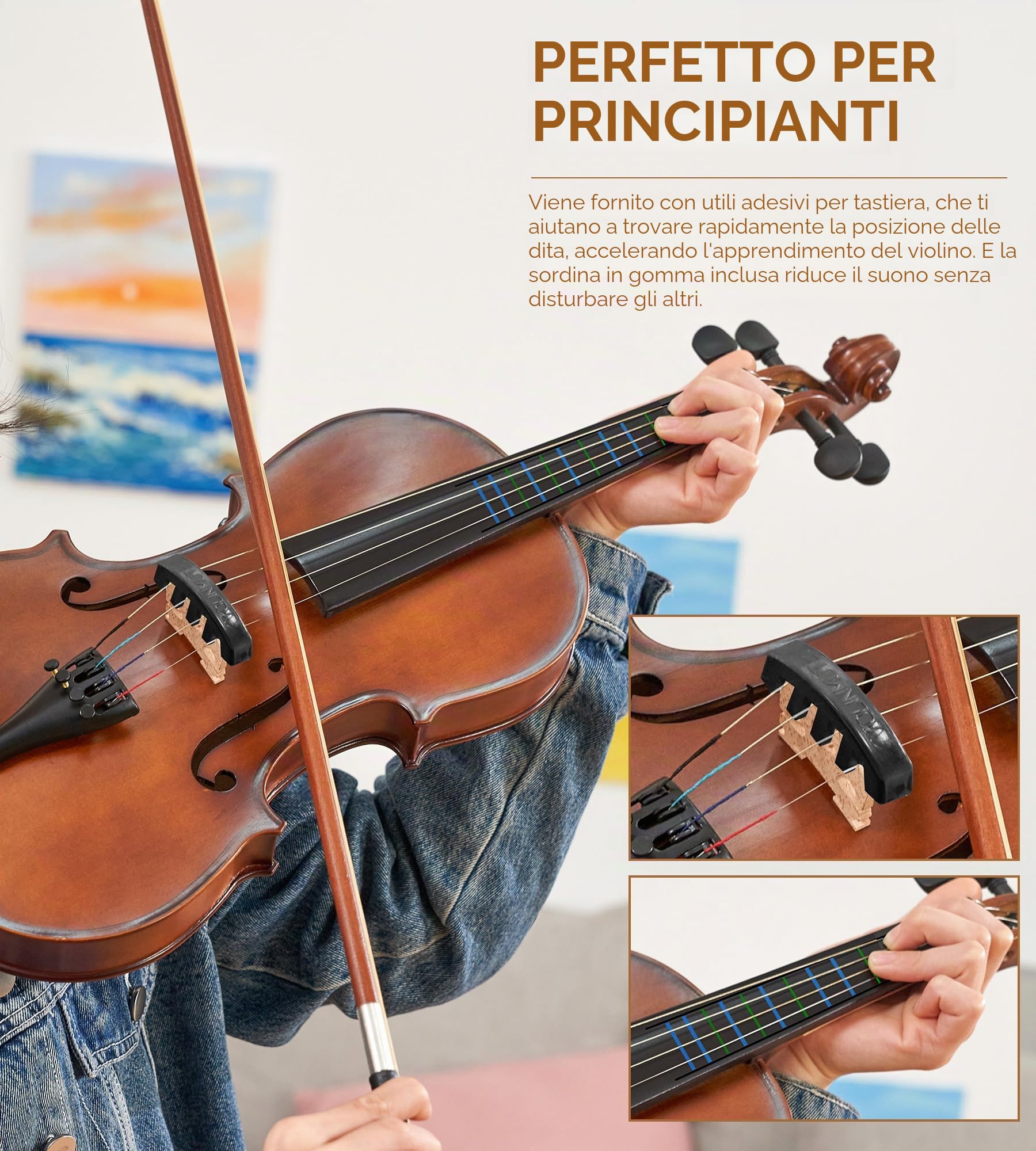 Vangoa Violino 4/4 Concerto con Custodia, Spalliera, Colofonia e Corde per Violino per Principianti Adulti o Bambini, Naturale