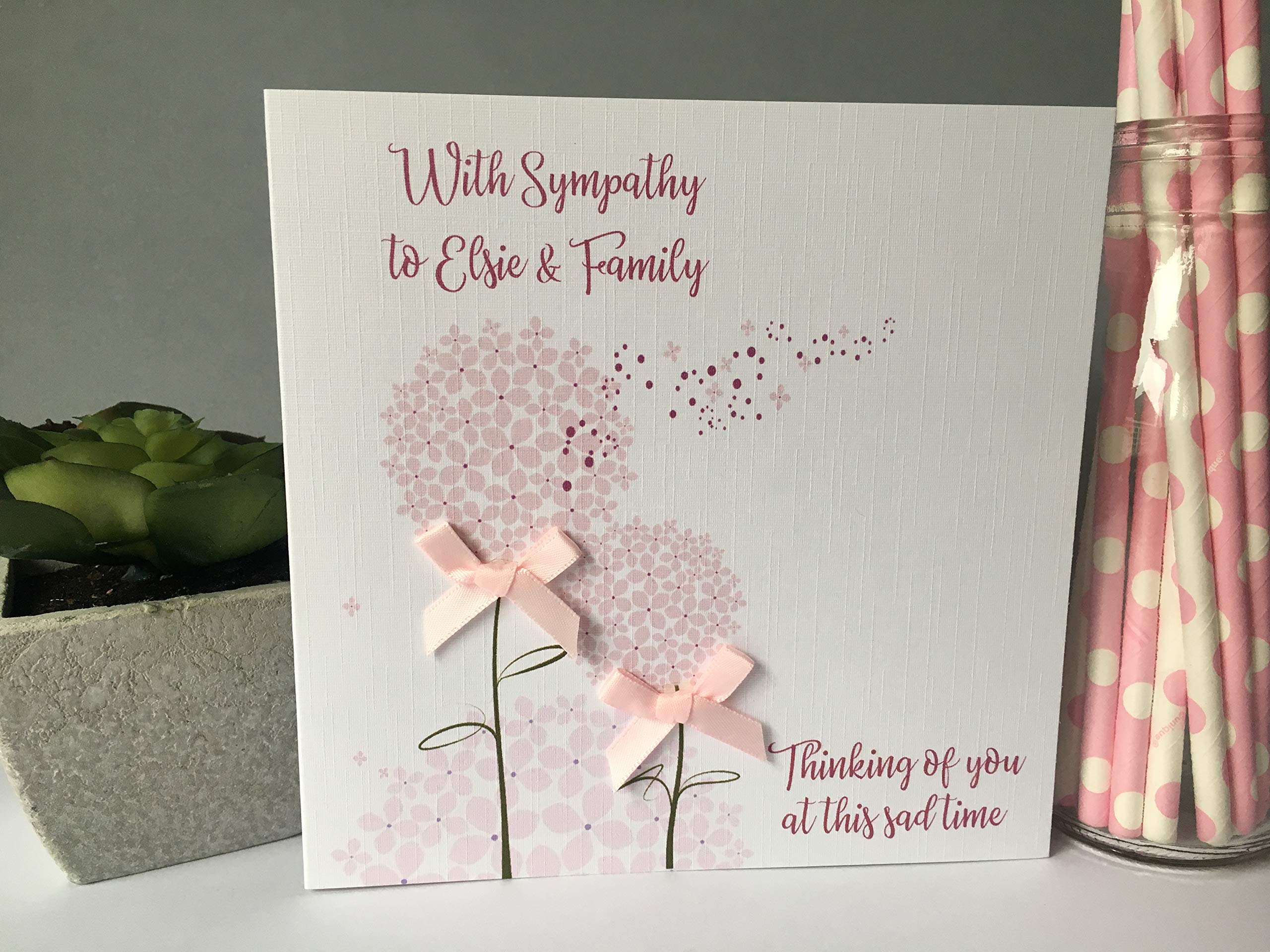 Personalised Handmade Sympathy Card Bereavement Condolonces Pink Blossom