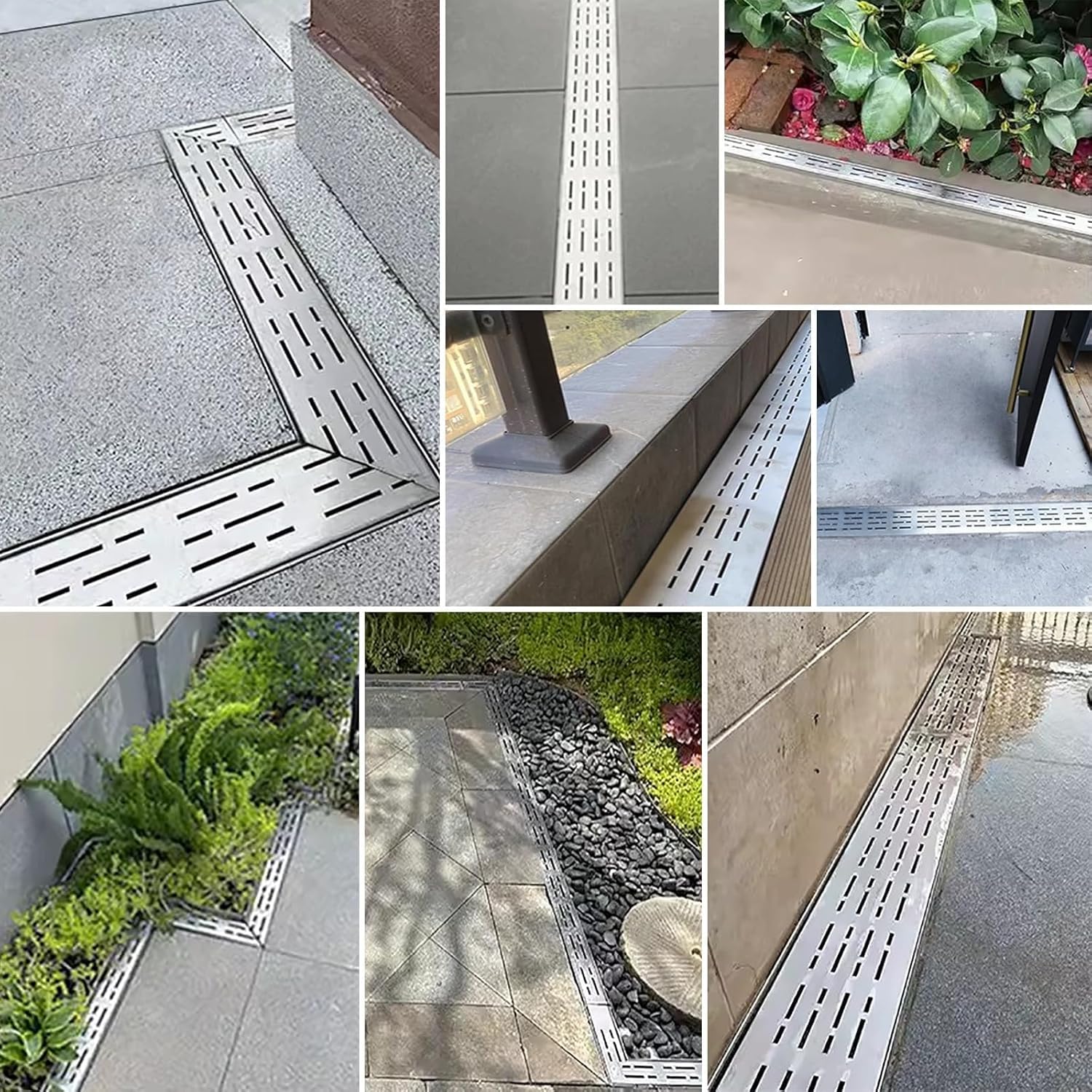 Zestaw odpływowy Slim Channel – odpływ ze stali nierdzewnej do rynn ogrodowych, zarządzania wodą deszczową, 3,5 x 3 cm (1,4 x 1,2 cala) - trwałe rozwiązanie do drenażu podziemnego z metalową kratką
