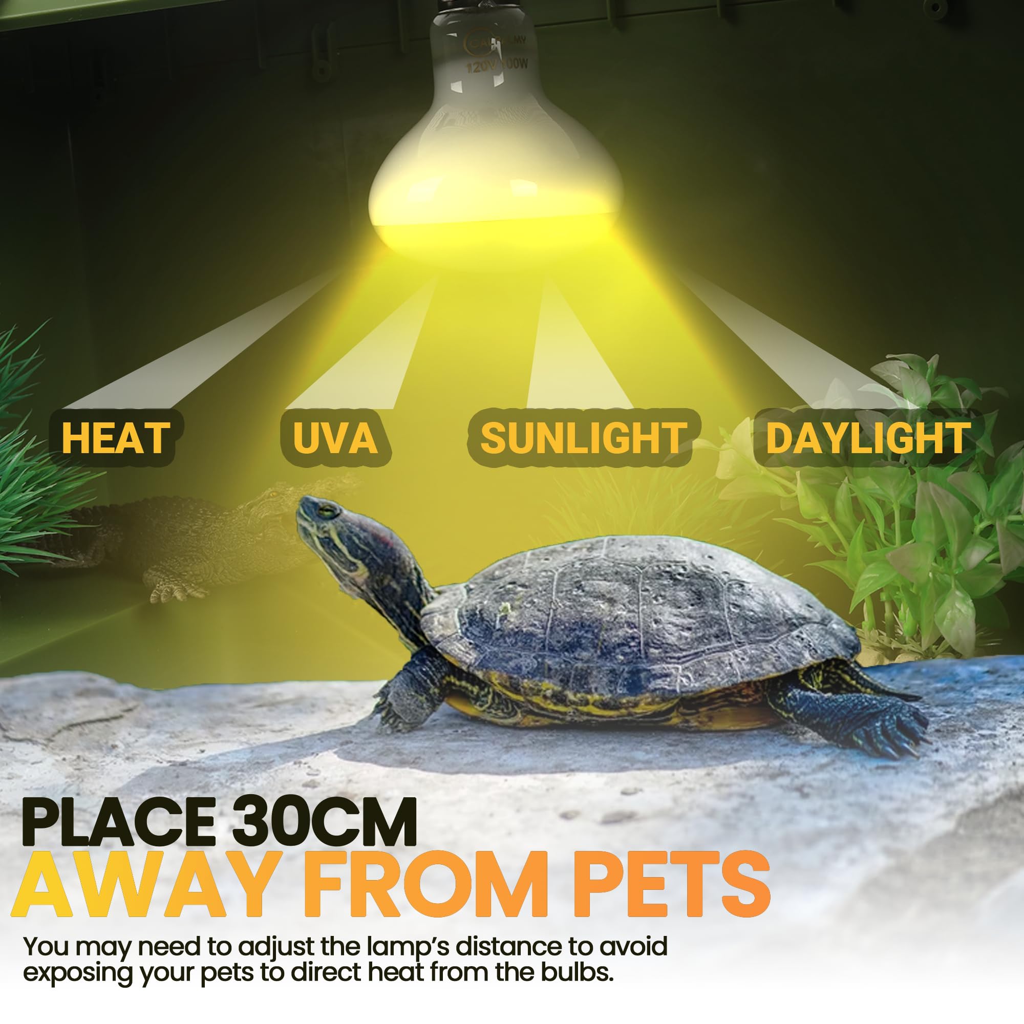 CALPALMY (4-Pack 100W Reptile Heat Lamp Bulbs - UVA Daylight Basking Light Bulbs for Reptiles, Turtles, Lizard, Bearded Dragon and Amphibians - 120V R80 Reflector Bulbs with E26 Screw Cap Base - image 3