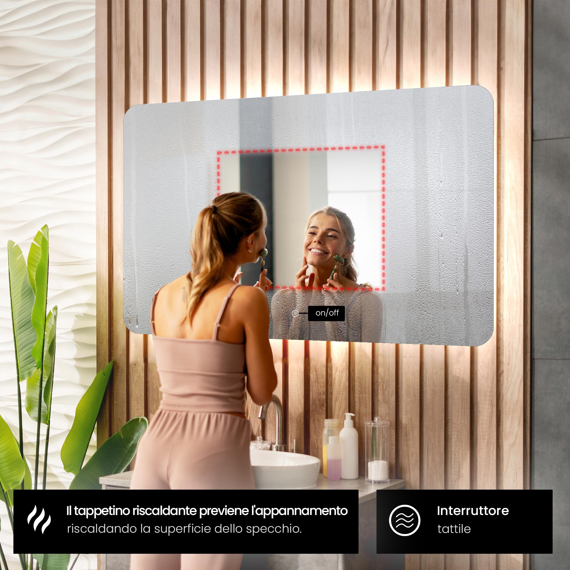 FORAM Specchio da Bagno LED 120x90cm Faye - su Misura - Specchio Bagno con Luce LED - Specchio da Parete Personalizzabile, con Opzione di Selezione