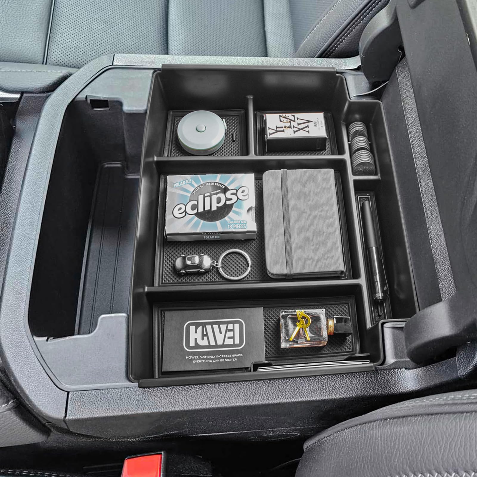 HGWEI Power Sliding Center Console Organizer Compatible with 2021-2026 GMC Yukon Chevy Tahoe Suburban Interior Accessories, Armrest Storage Box Insert