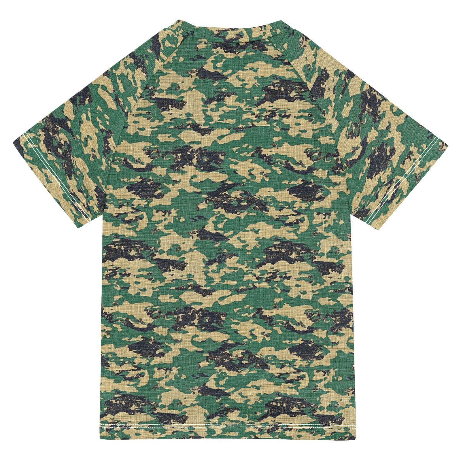 KLL Little Girls Bathing Suitt Short Sleeve Girls Rash Guard 9T Army Camouflage Teal Camouflage