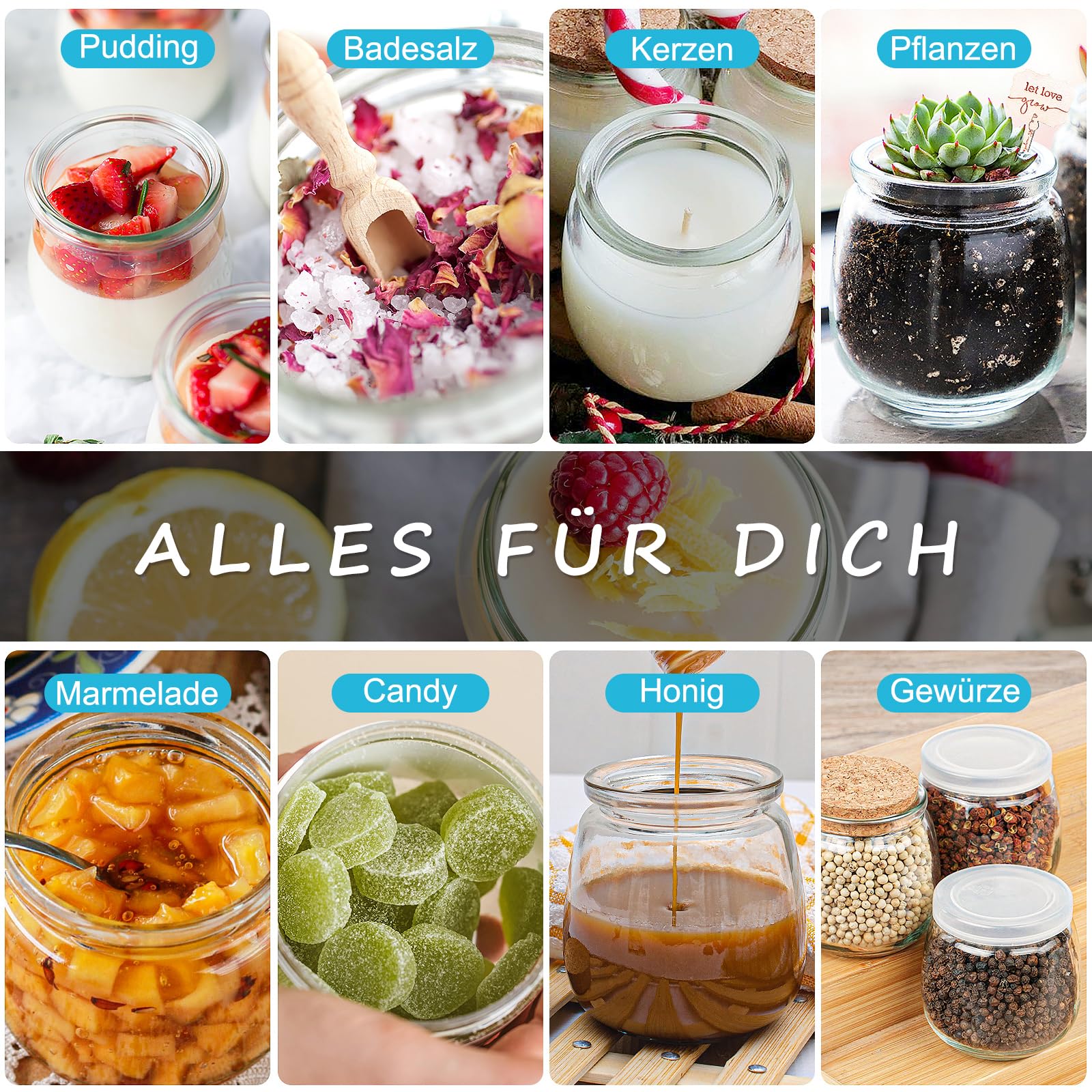 Absovetu 40 Stück Kerzengläser, Marmeladengläser Klein 200 ml, Honiggläser | Kerzenglas, Kleine Gläser mit Deckel, Kleine Marmeladengläser, Dessertgläser mit Deckel, Gläser für Kerzen, Weihnachten