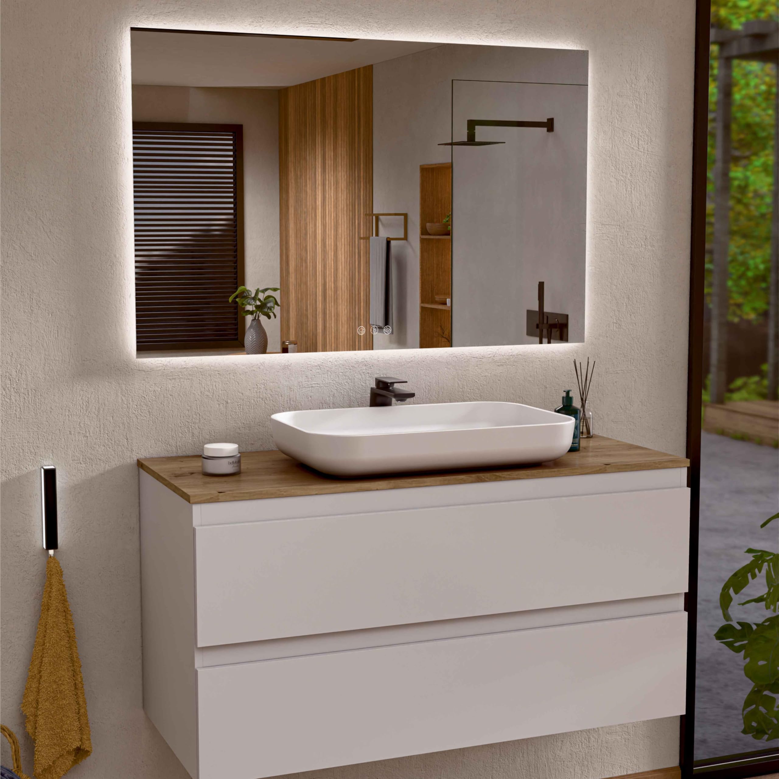 BELLOBATH - Espejo Baño con Luz Led, Luz Ajustable en 3 Colores e Intensidad, Antivaho, Espejos de Baño con Led, Waterproof IP65 - Luz Indirecta - 80cm Alto x 120cm Ancho
