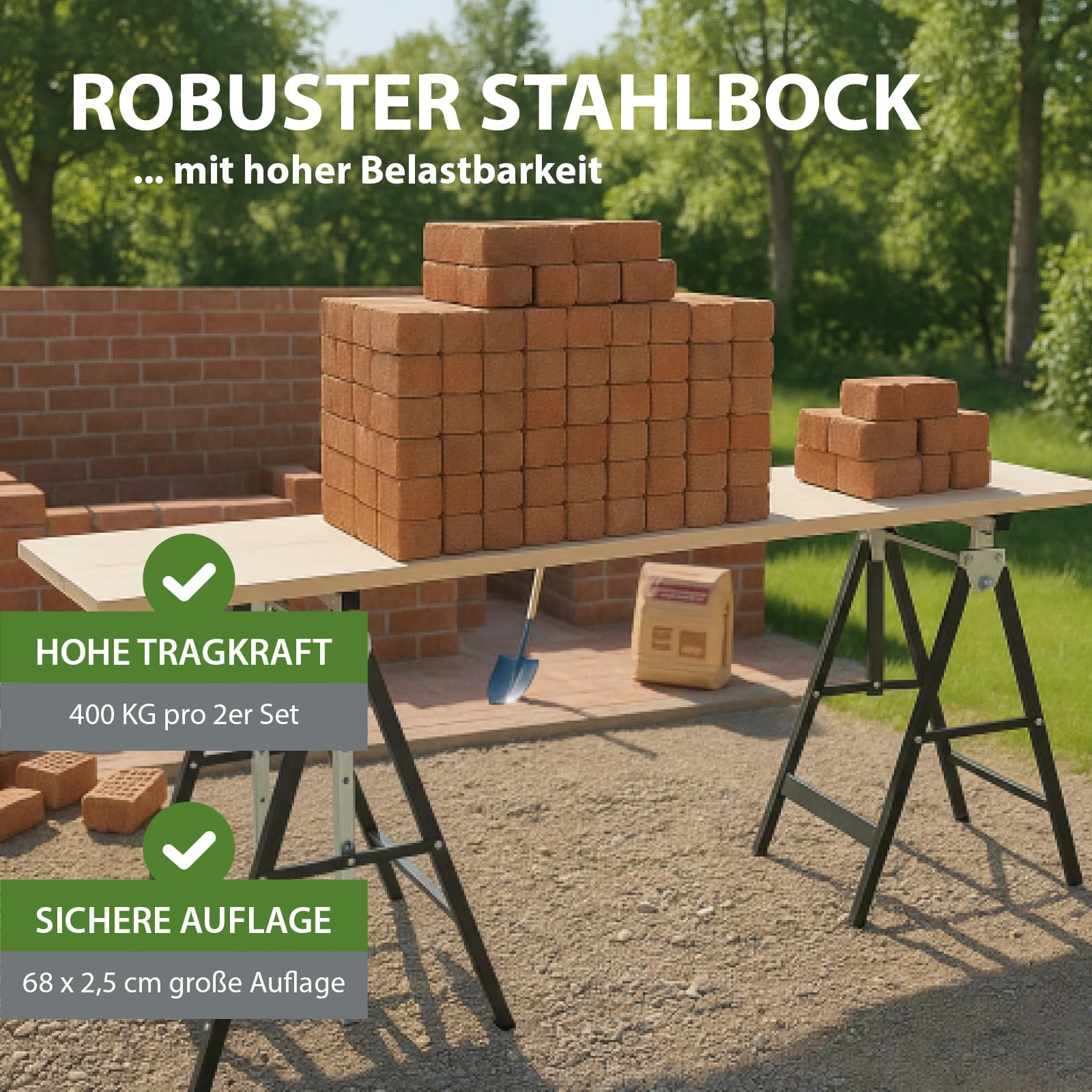 2 x Arbeitsbock 7-fach höhenverstellbar 80-130 cm bis 400 kg Stahl verzinkt lackiert schwarz grau Klappbock Gerüstbock Unterstellbock
