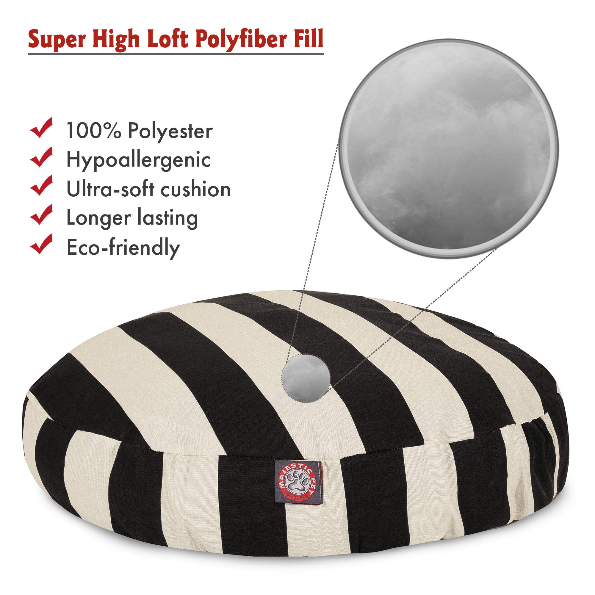 Negro Vertical Rayas Gran Redondo al Aire Libre de Interior Mascota Perro Cama con Funda Lavable de Majestic Mascota Productos