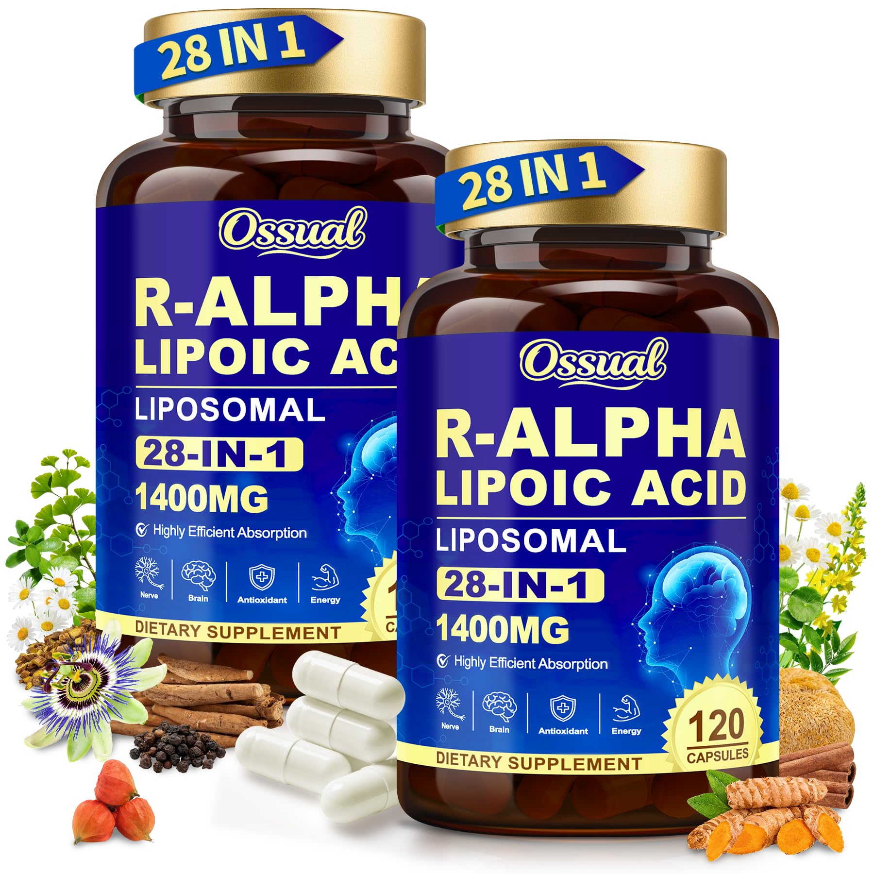 Ossual Suplemento de Ácido Alfa-Lipóico R 1400 mg, 240 cápsulas