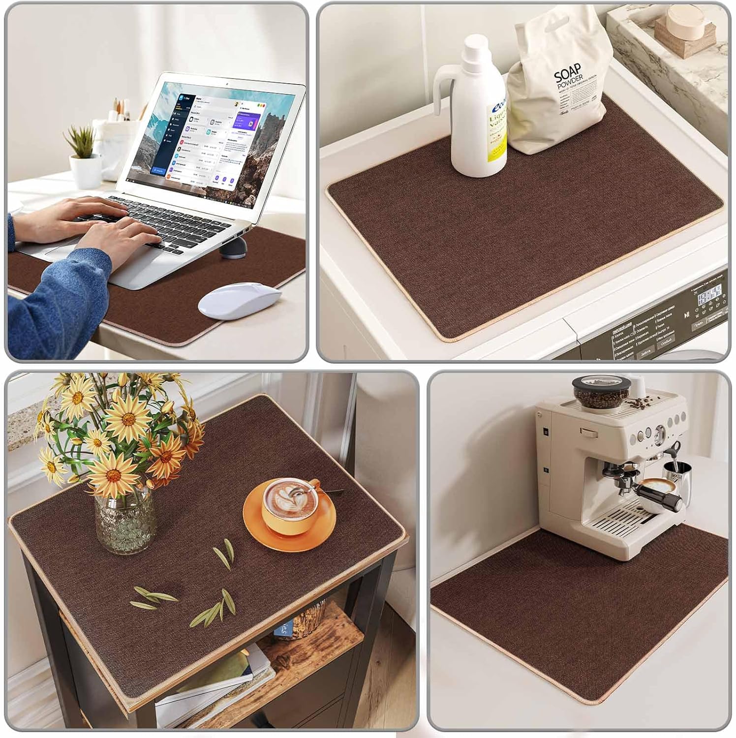 DAWNTREES Night Stand Covers Set of 2,15.7" x 15.7" Small Bedside Table Cloth,Waterproof and Anti Slip,Nightstand Mat Protector,Brown
