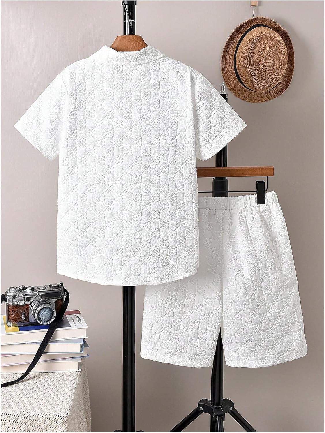 Boy's 2 Piece Beach Vacation Textured Linen Outfit Short Sleeve Button Down Shirt T... - Image 2