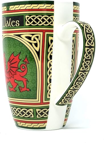 Miniatura 4 de Clara Craft Taza de café de porcelana de Gales - Taza de porcelana de dragón rojo galés con diseño de nudos celtas irlandeses, hecha de porcelana de
