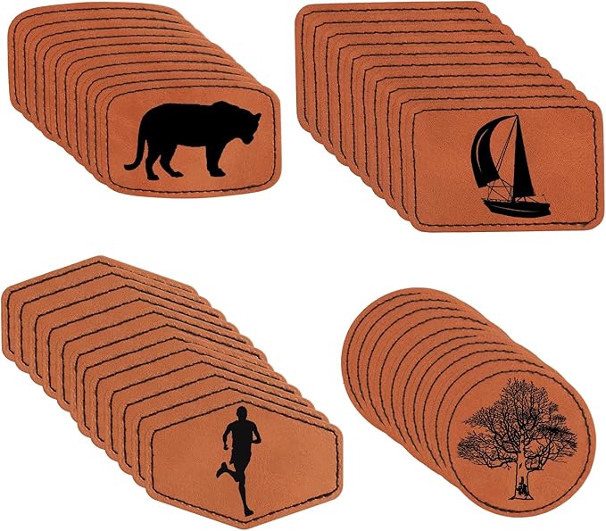 120 Pcs Rectangle Round Blanks Leatherette Hat Patches Faux