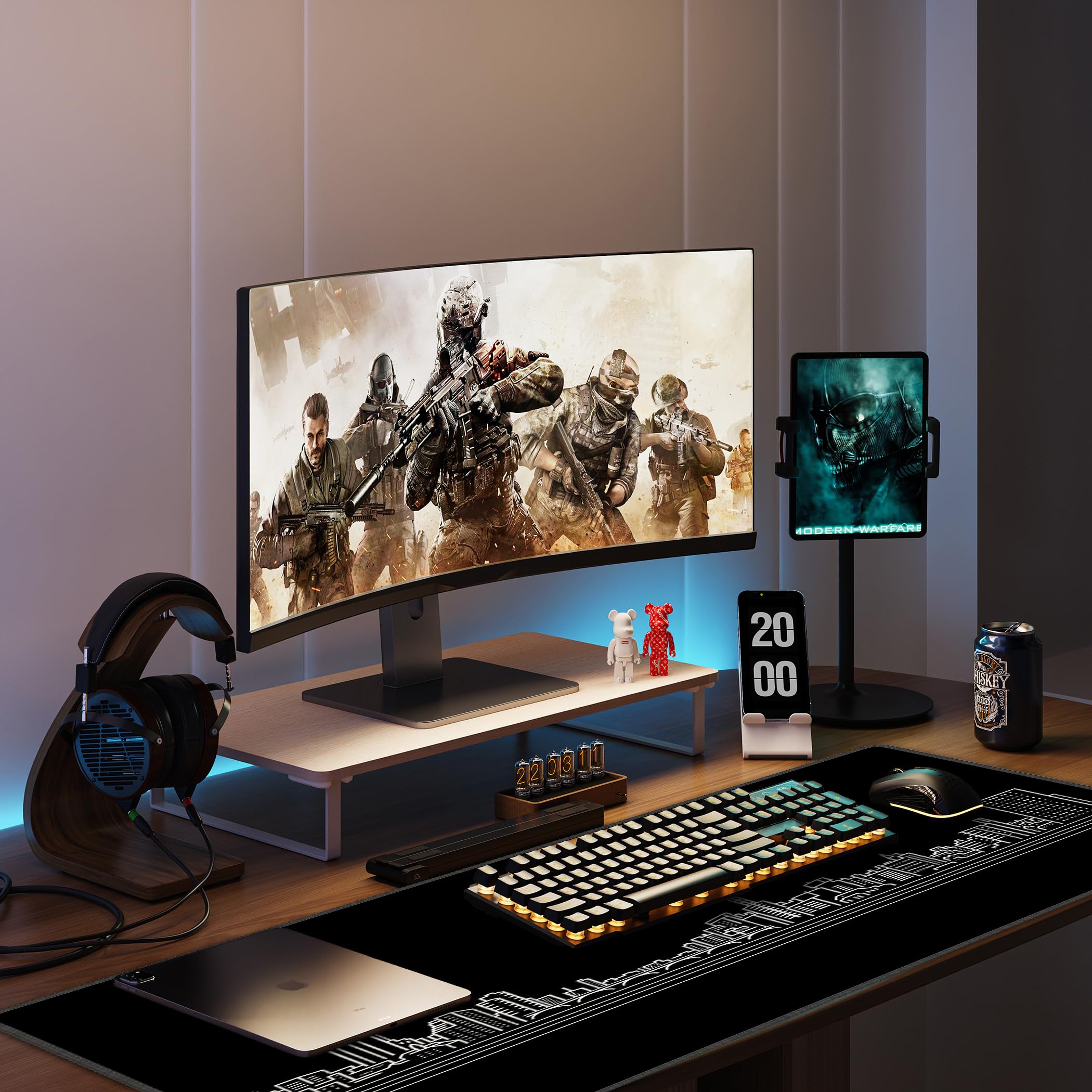LL-COEUR Noir Grand Tapis de Souris de Jeu 90x50x0,3cm Gamer Tapis de Bureau Large et Étendu XXL Speed Gaming Mousepad pour PC, Clavier et Ordinateur XXL
