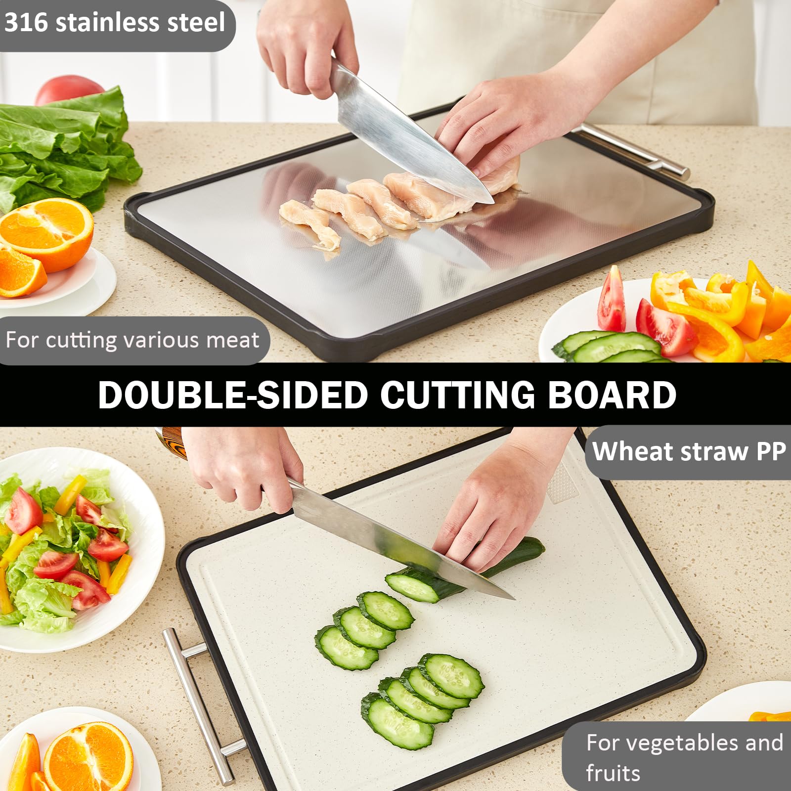 Tablas De Cortar Leroy Merlin Tabla De Cortar De Acero Inoxidable, Tabla De Cortar De Doble Cara Para Cocina, Diseño De Malla Resistente A Los Arañazos, No Tóxica, Ranura Para Tablas De