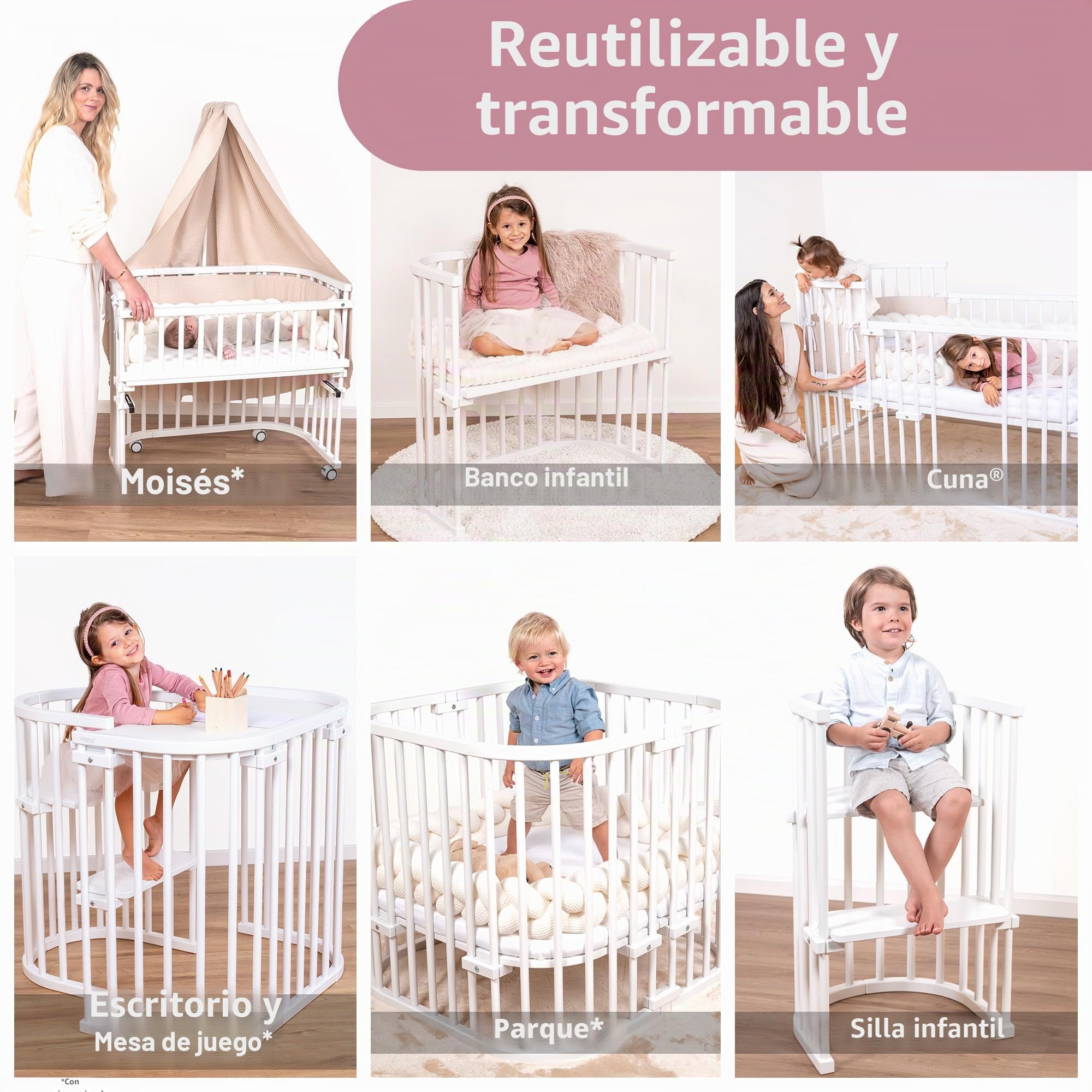 Babybay Maxi cuna colecho de madera de haya maciza con colchón Classic Soft para el día y la noche/Cuna regulable en altura & ecológica/Cuna que crece con el niño