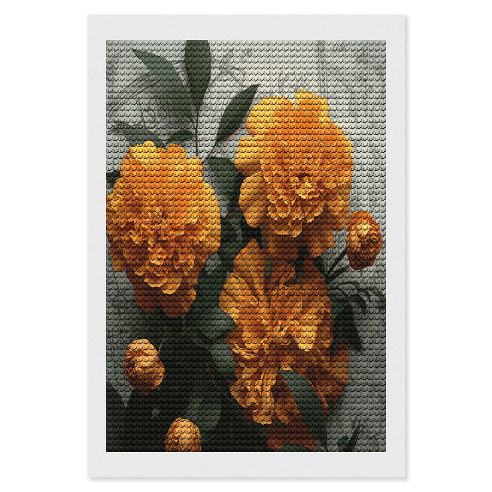 FekiLoot Marigold Paint by Numbers Kit for Adults Beginner DIY Diamond Dots Paintings Round Full Drill Diamond Art Kits Picture Diamond Art Painting Kits for Home Decor 8"x12"